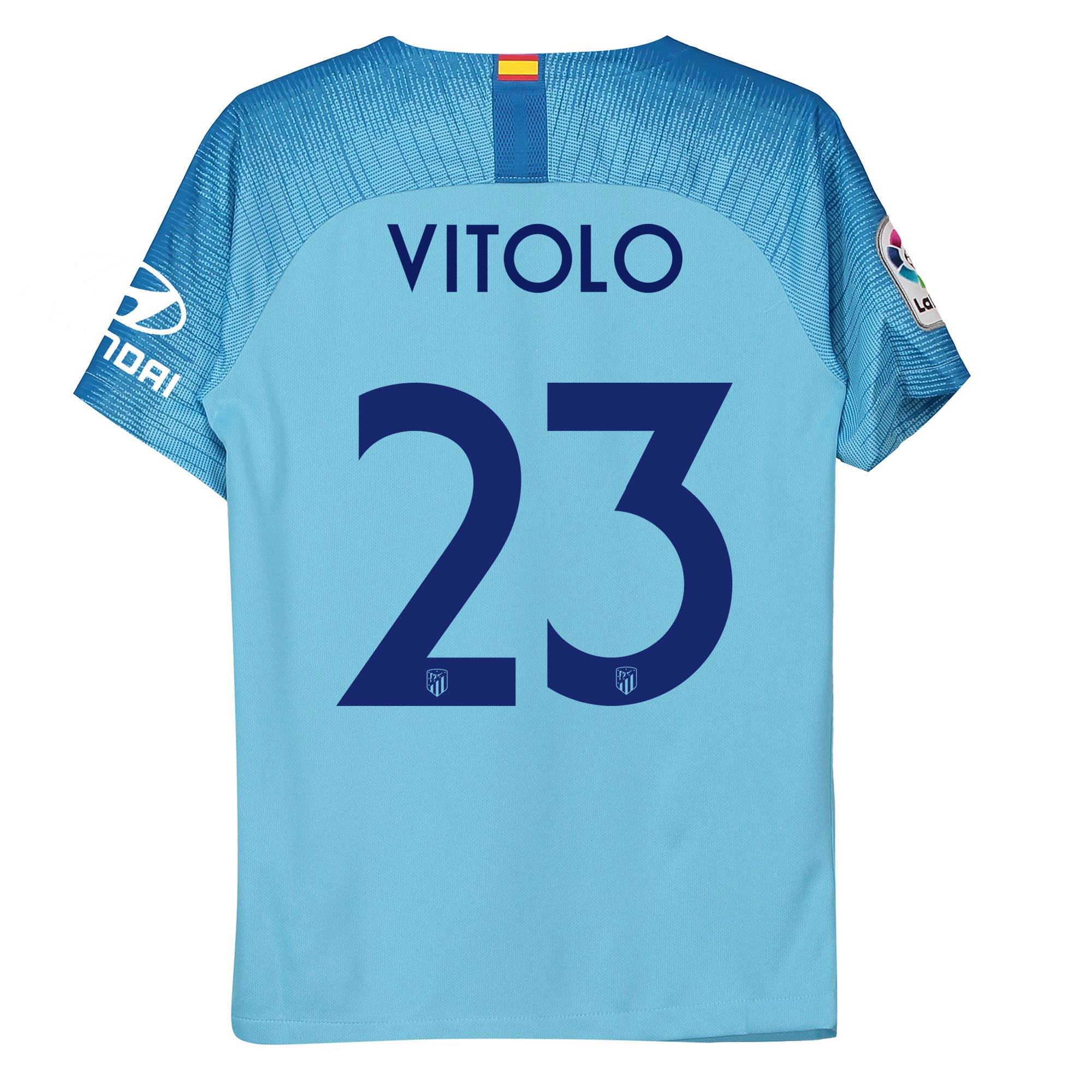 Imagen de Camiseta Stadium de la 2ª equipación del Atlético de Madrid 2018-19 - dorsal edición especial Metropolitano - Niño dorsal Vitolo 23 al mejor precio Camiseta Stadium de la 2ª equipación del Atlético de Madrid 2018-19 - dorsal edición especial Metropolitano - Niño dorsal Vitolo 23 precio