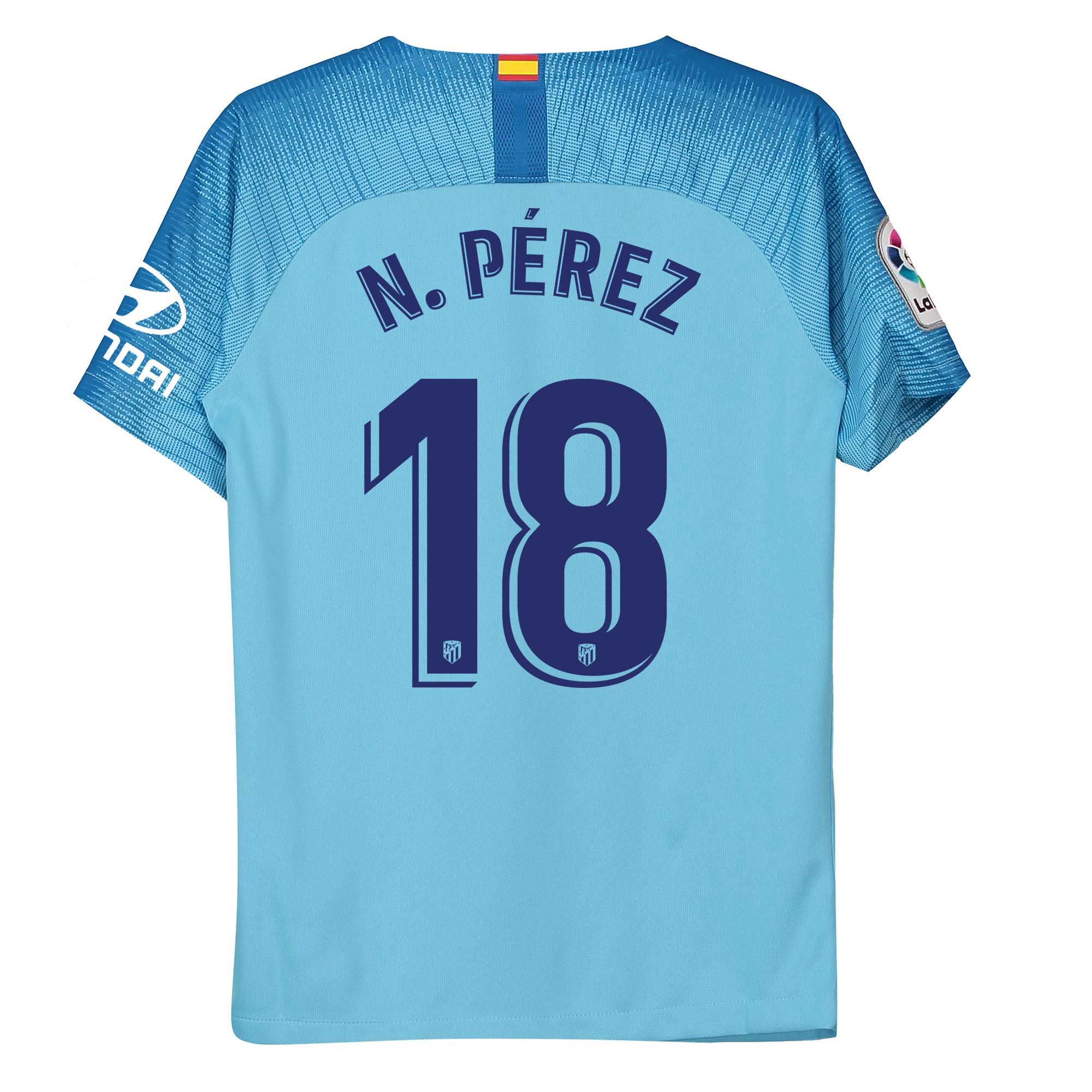 Detalles de la oferta de Camiseta Stadium de la 2ª equipación del Atlético de Madrid 2018-19 - Niño dorsal N. Pérez 18 Camiseta Stadium de la 2ª equipación del Atlético de Madrid 2018-19 - Niño dorsal N. Pérez 18 características
