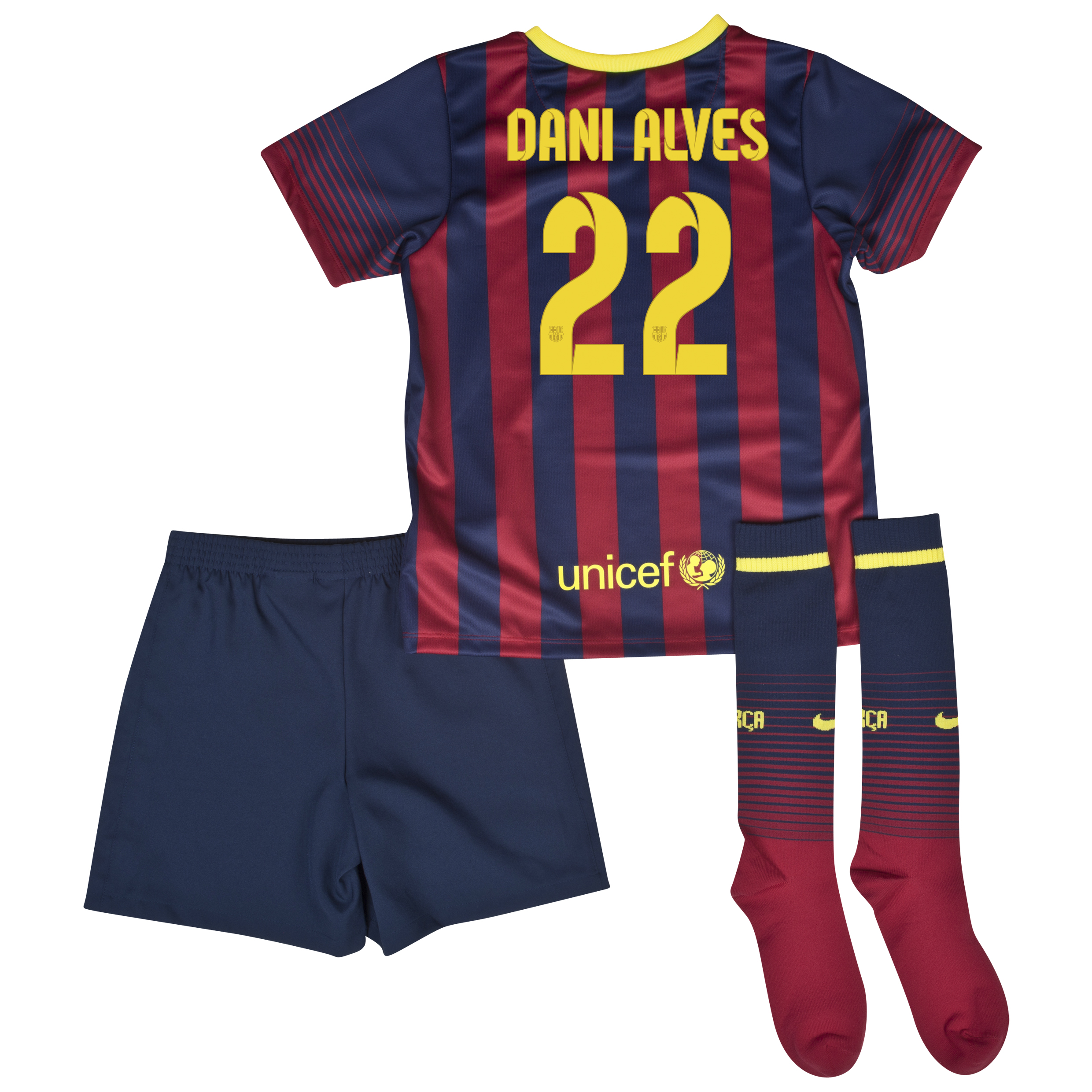 Barcelona Home Kit 2013/14 - Little Boys with Dani Alves 22 printing