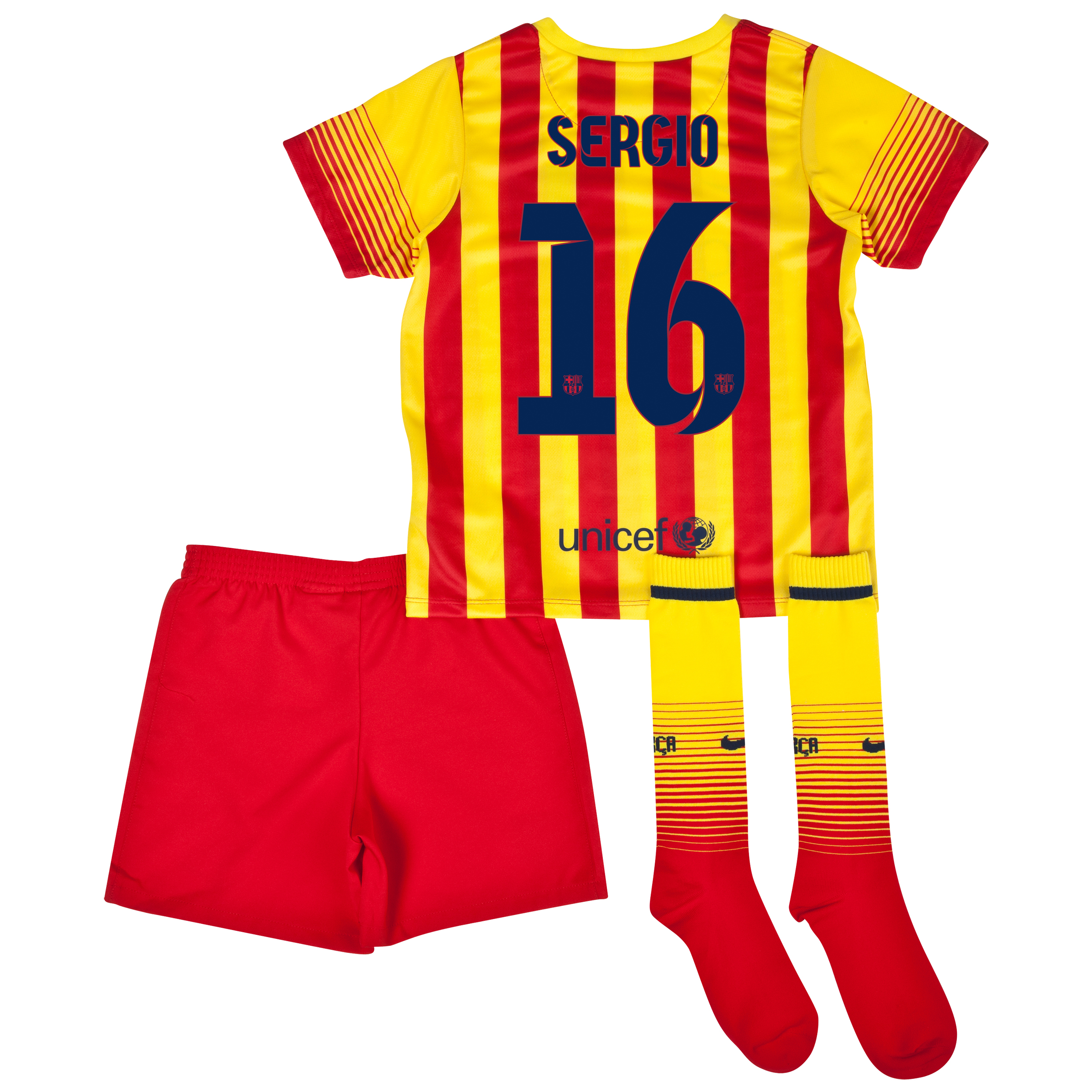 Barcelona Away Kit 2013/14 - Little Boys with Sergio 16 printing