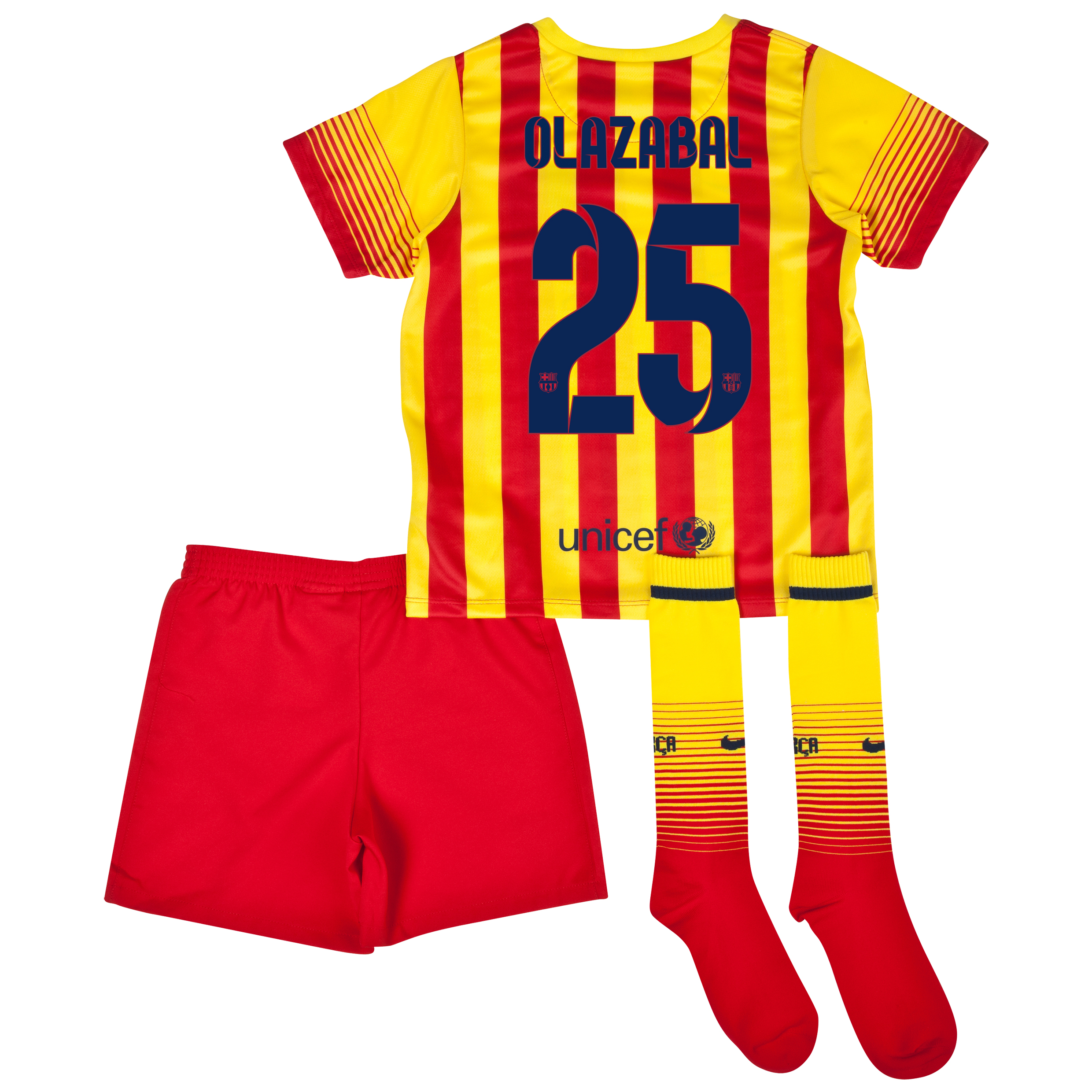 Barcelona Away Kit 2013/14 - Little Boys with Olazábal 25 printing