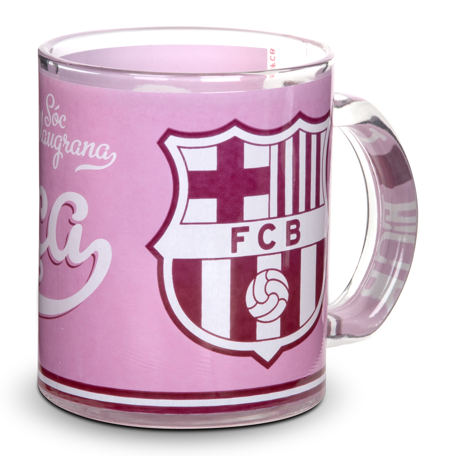 Barcelona Crest Glass Mug Pink