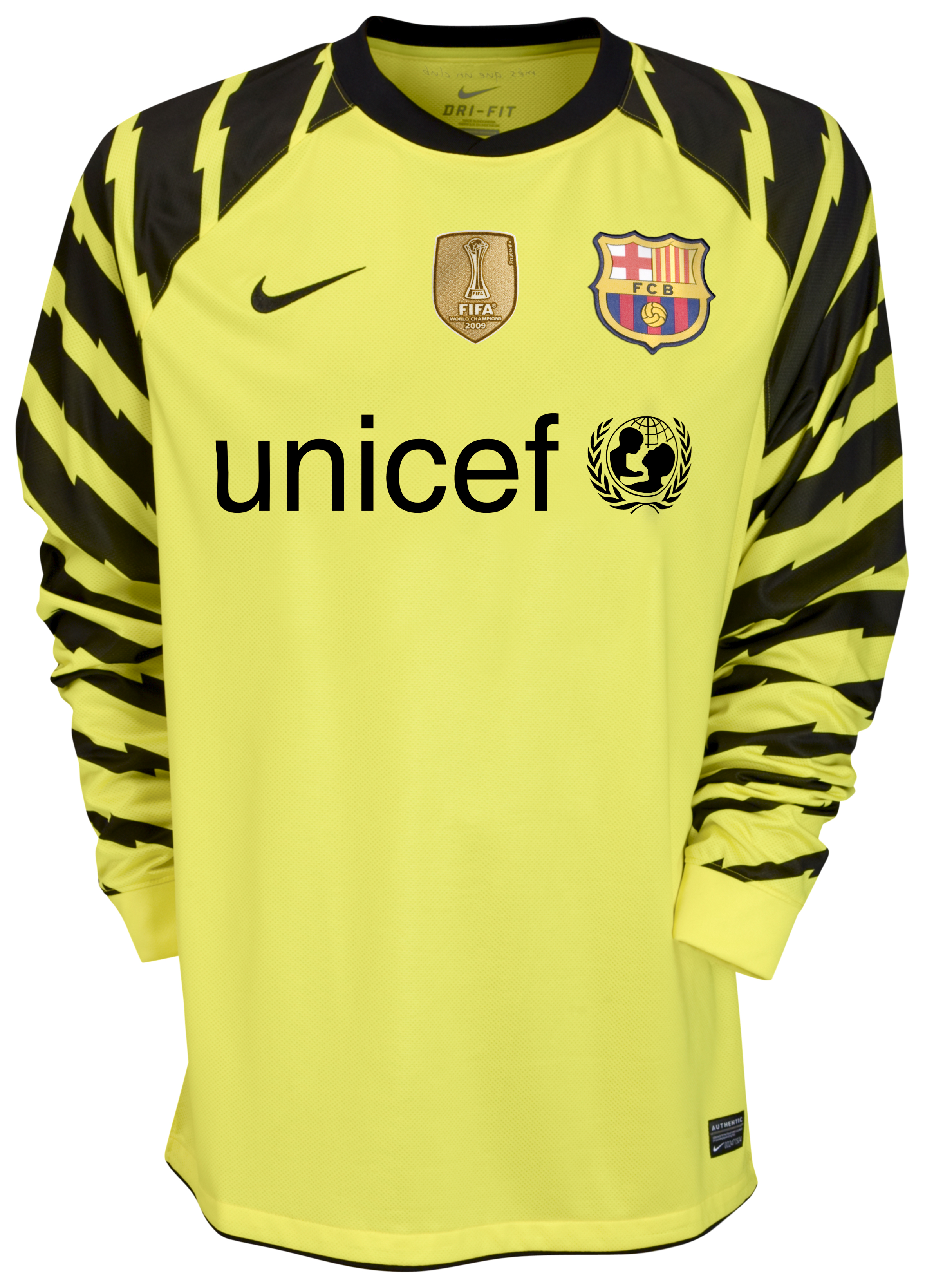 Barcelona Away Goalkeeper Shirt 2010 11 including World Club Champions Badge Kids
