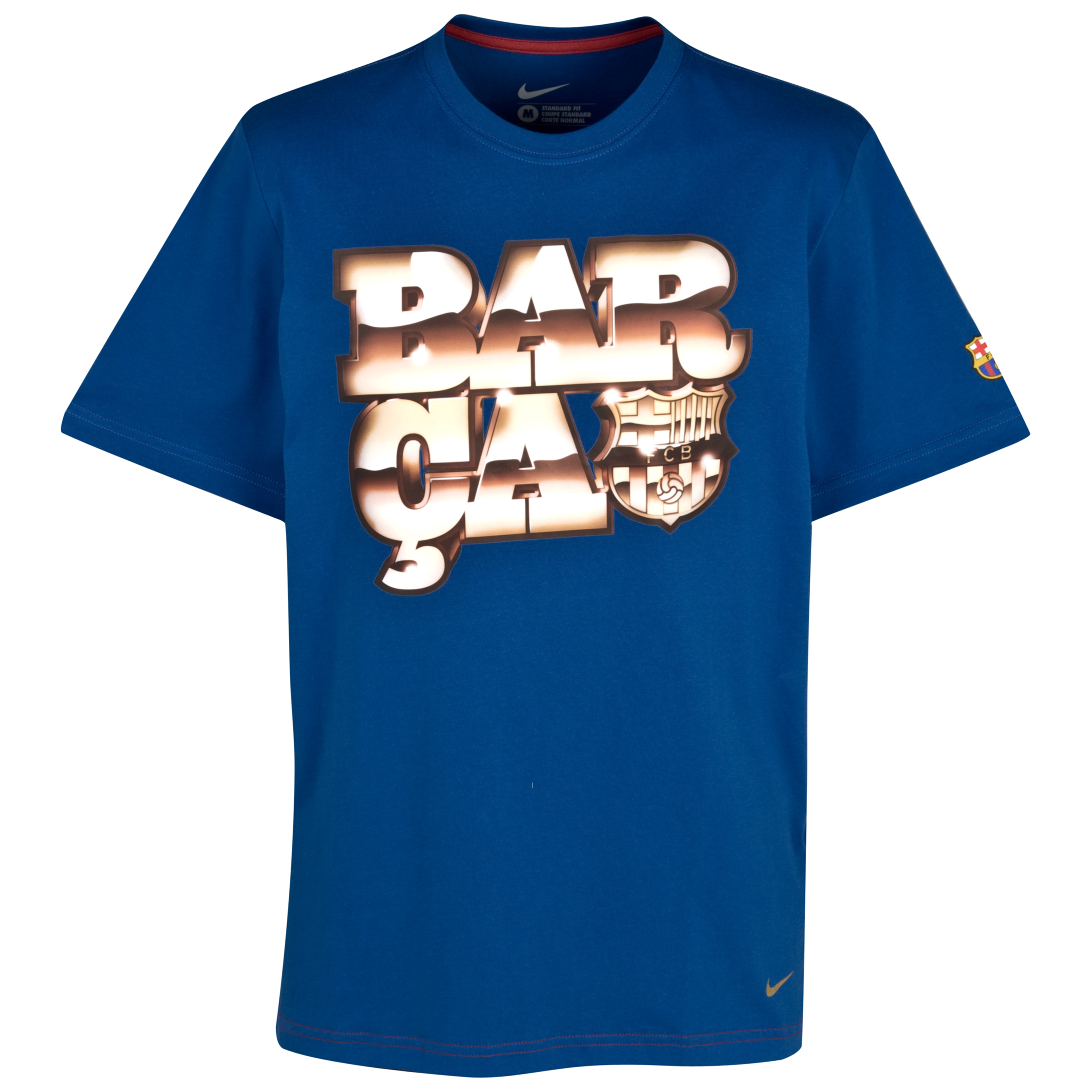 Barcelona Core T-Shirt - Storm Blue/Storm Red/Metallic Gold.