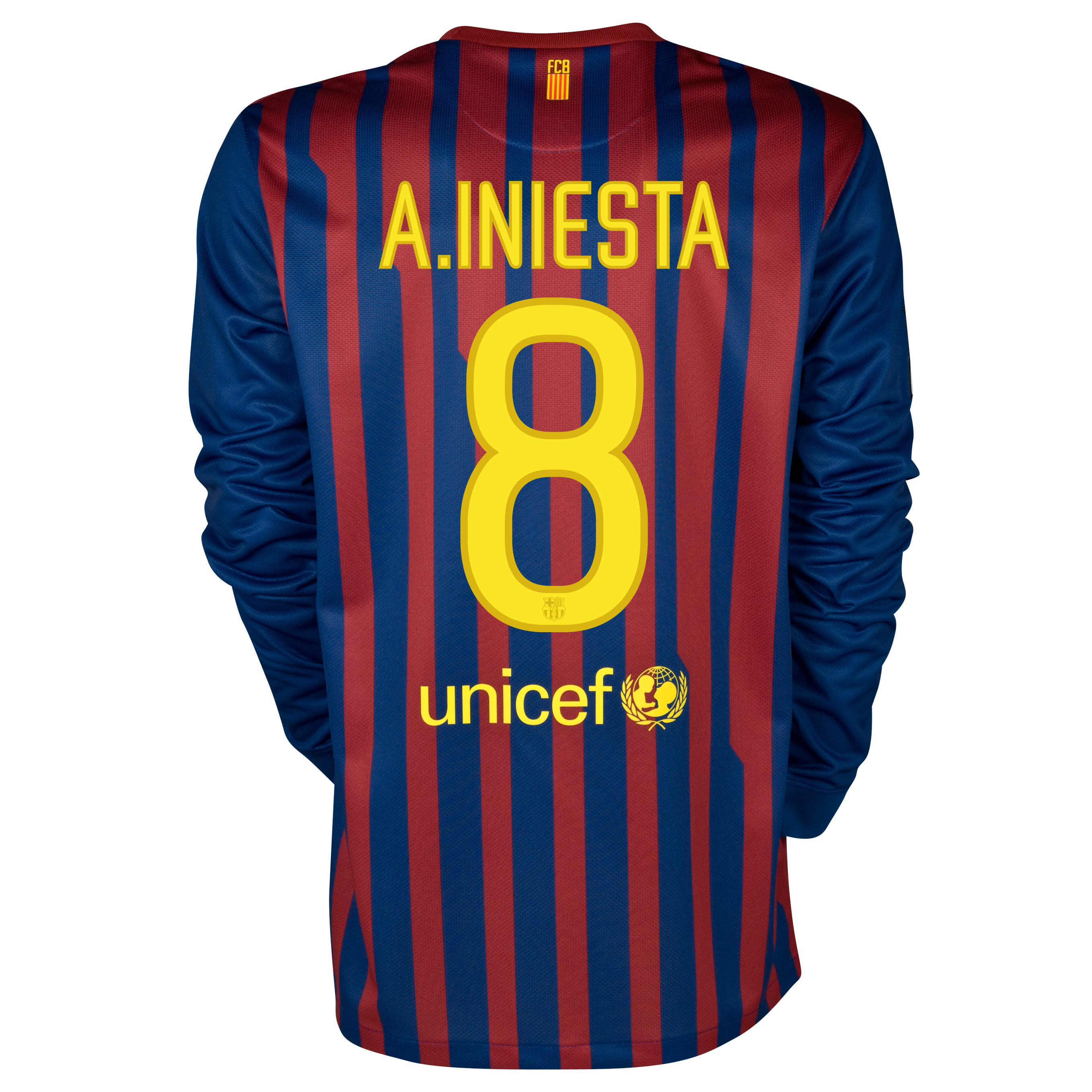 Barcelona Home Shirt 2011/12 - Long Sleeved with A. Iniesta 8 printing.