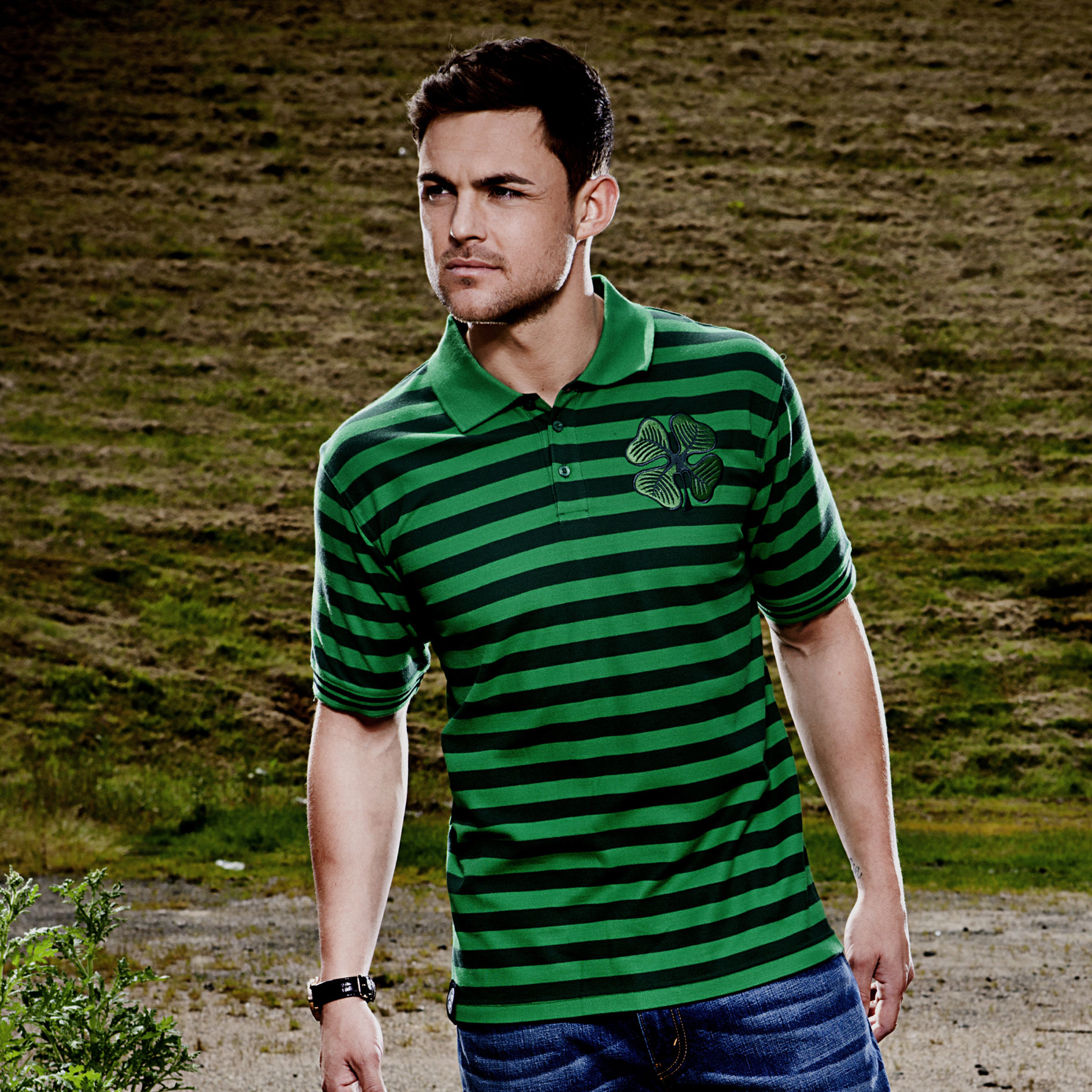 Celtic Essentials Shamrock Narrow Stripe Polo - Amazon Green - Mens