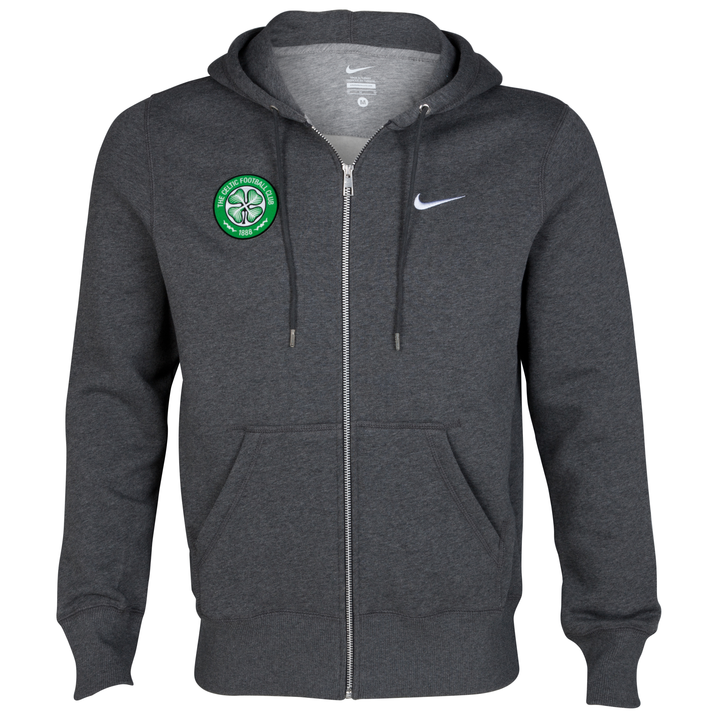 Celtic Classic Fleece Full Zip Hoodie - Charcoal Heather/Dark Grey Heather/White
