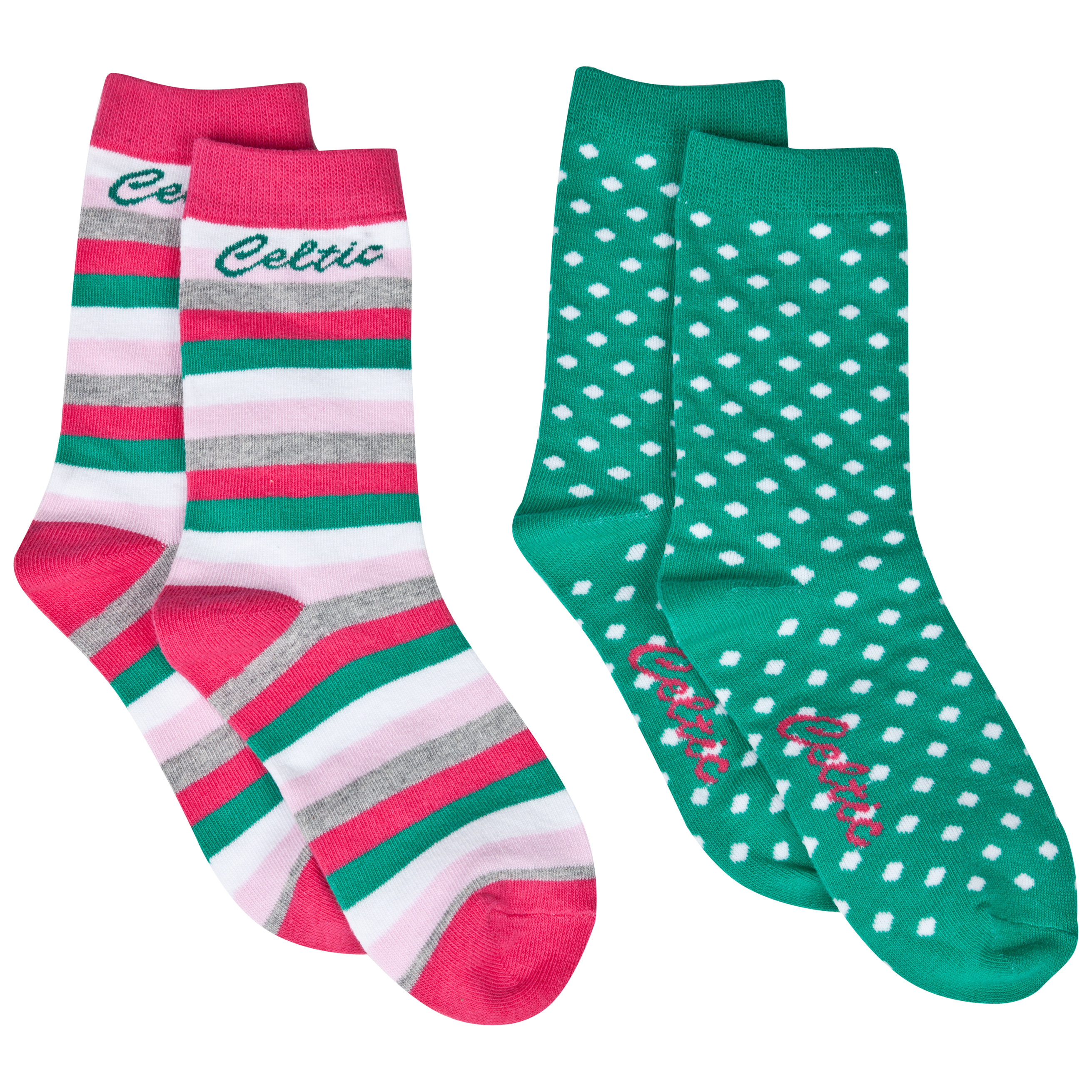 Celtic 2 Pack Socks - Pink/Oasis Green/White - Girls
