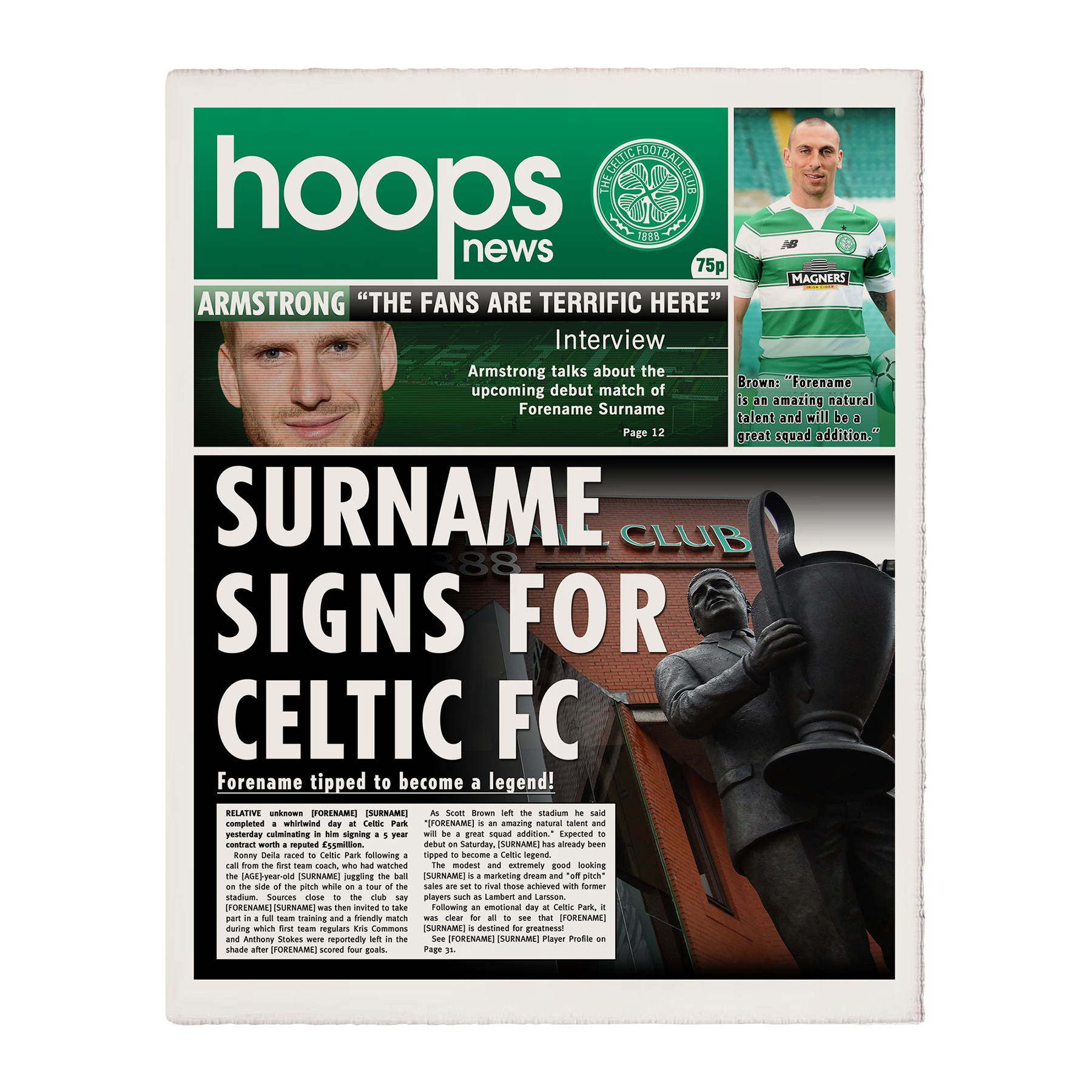 Celtic Personalised Newspaper Single Page