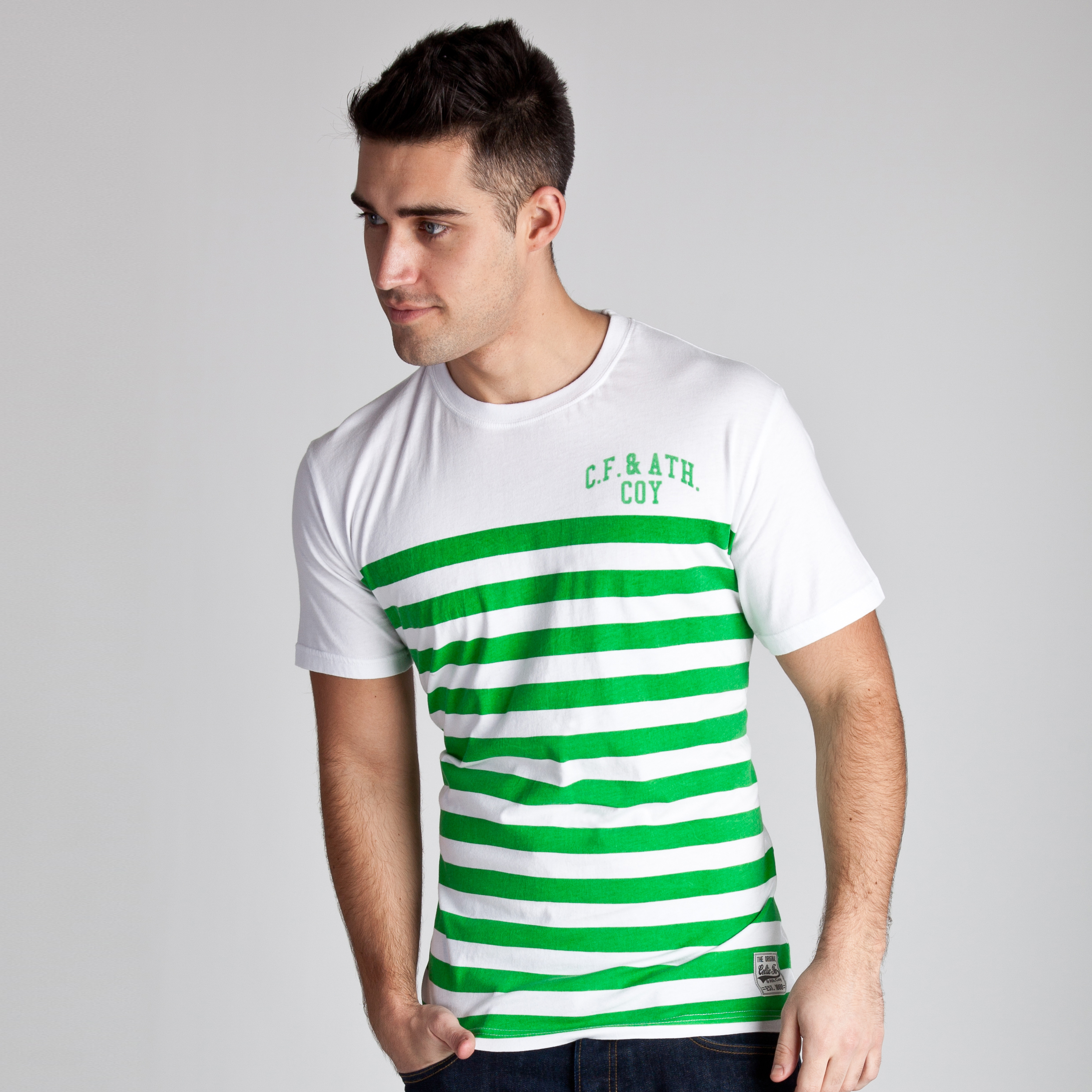 Celtic Heritage Striped T-Shirt - White/Tiller Green