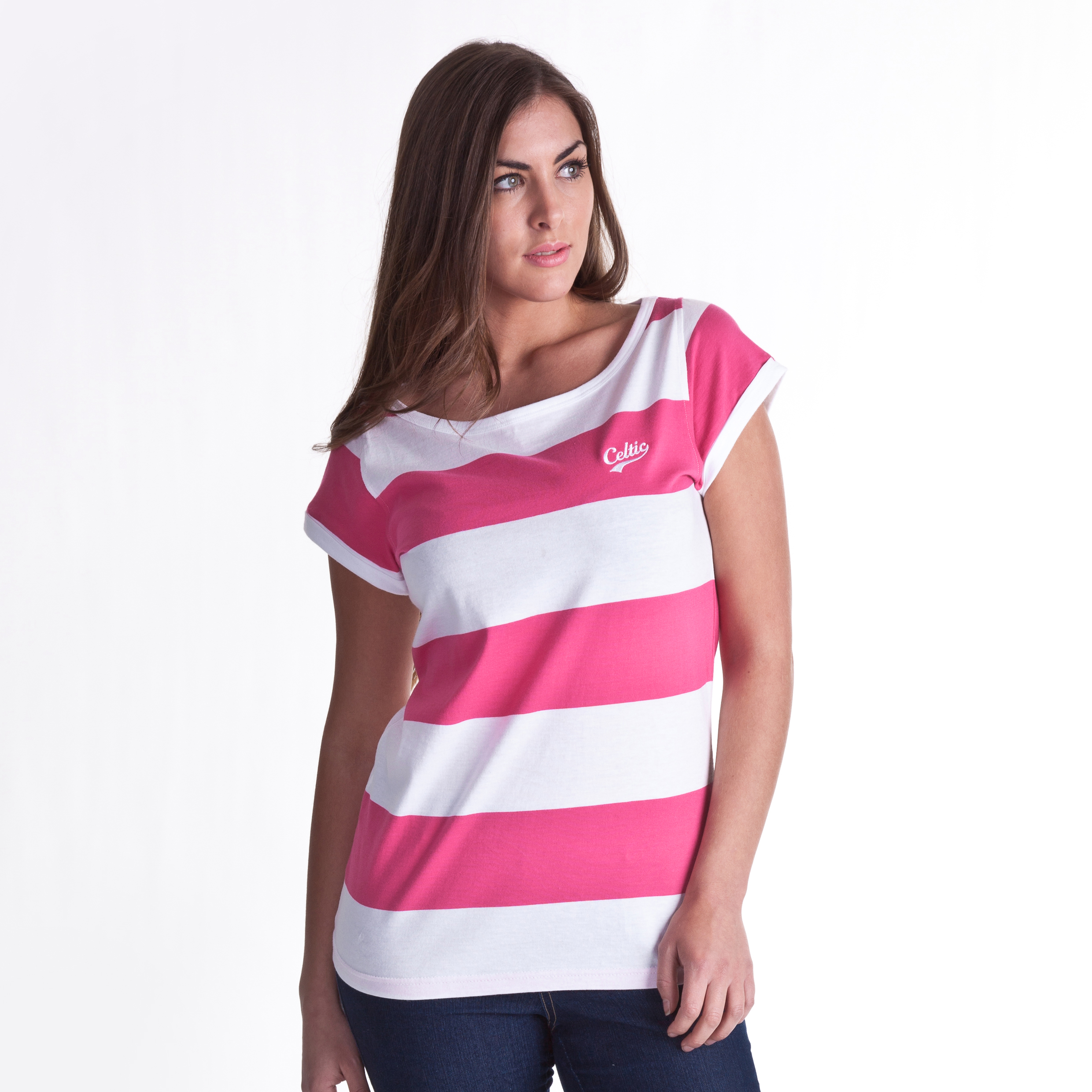 Celtic Block Stripe T-Shirt - Pink/White - Womens