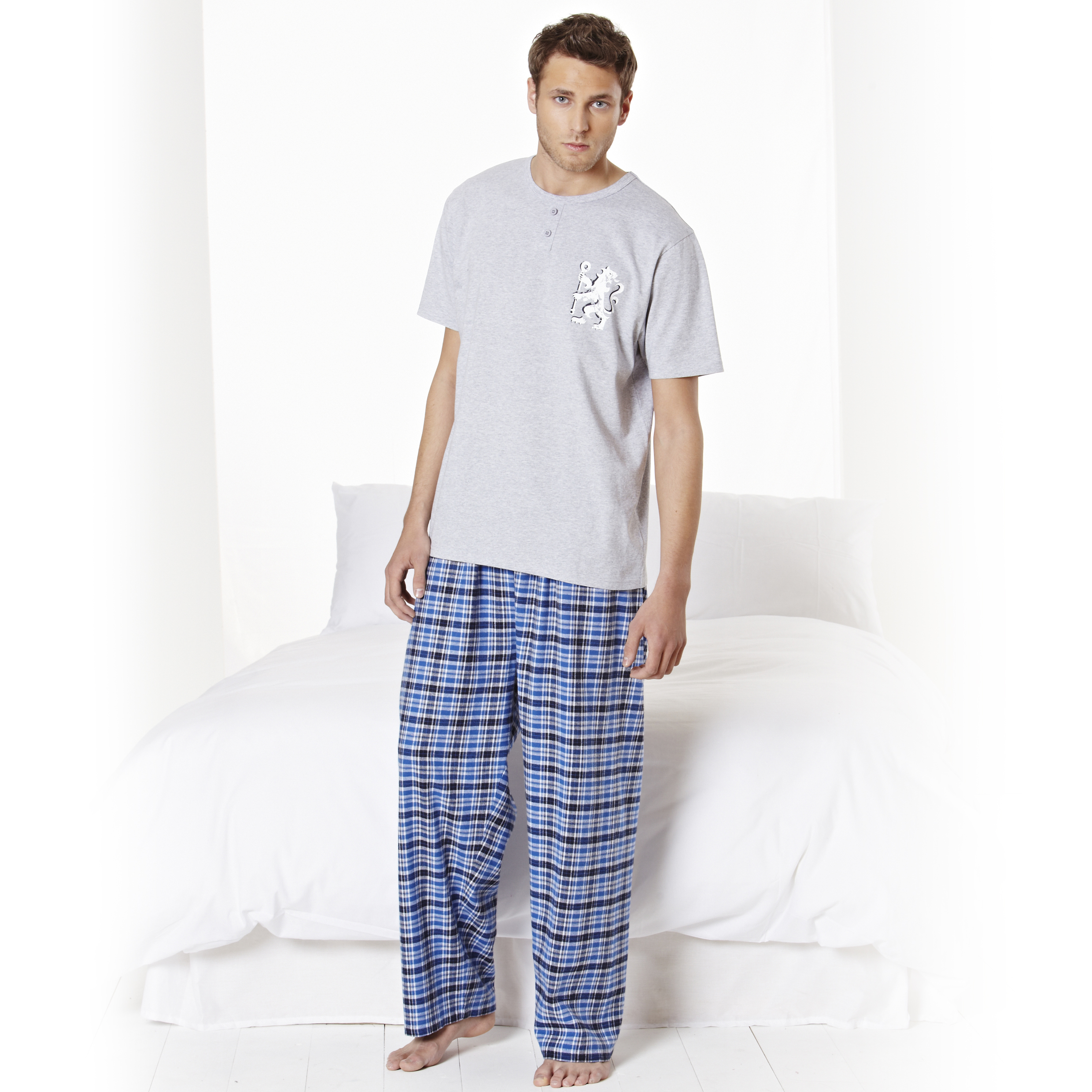 Chelsea Long Checked Pyjamas - Grey Marl/Navy - Mens