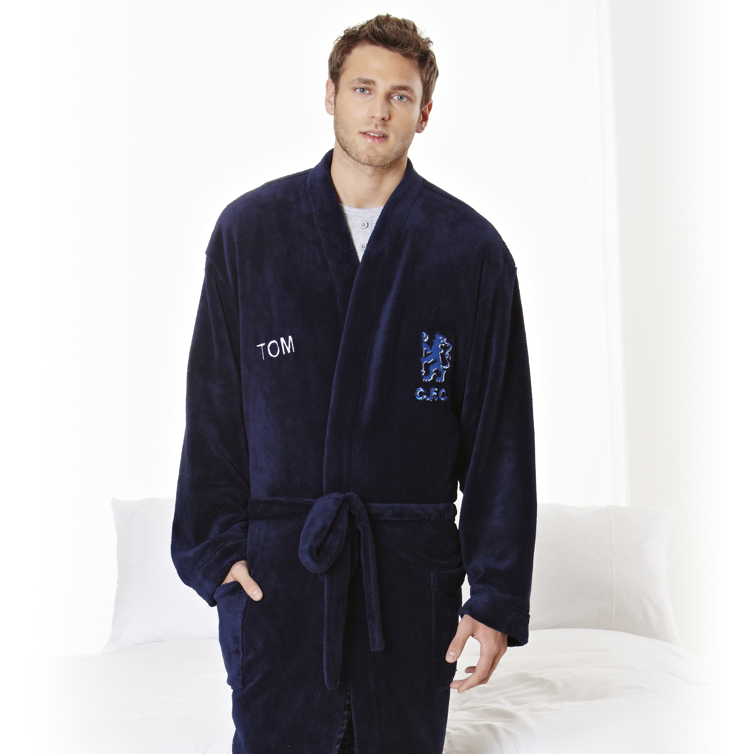 Chelsea Supersoft Lion Logo Robe - Navy - Mens