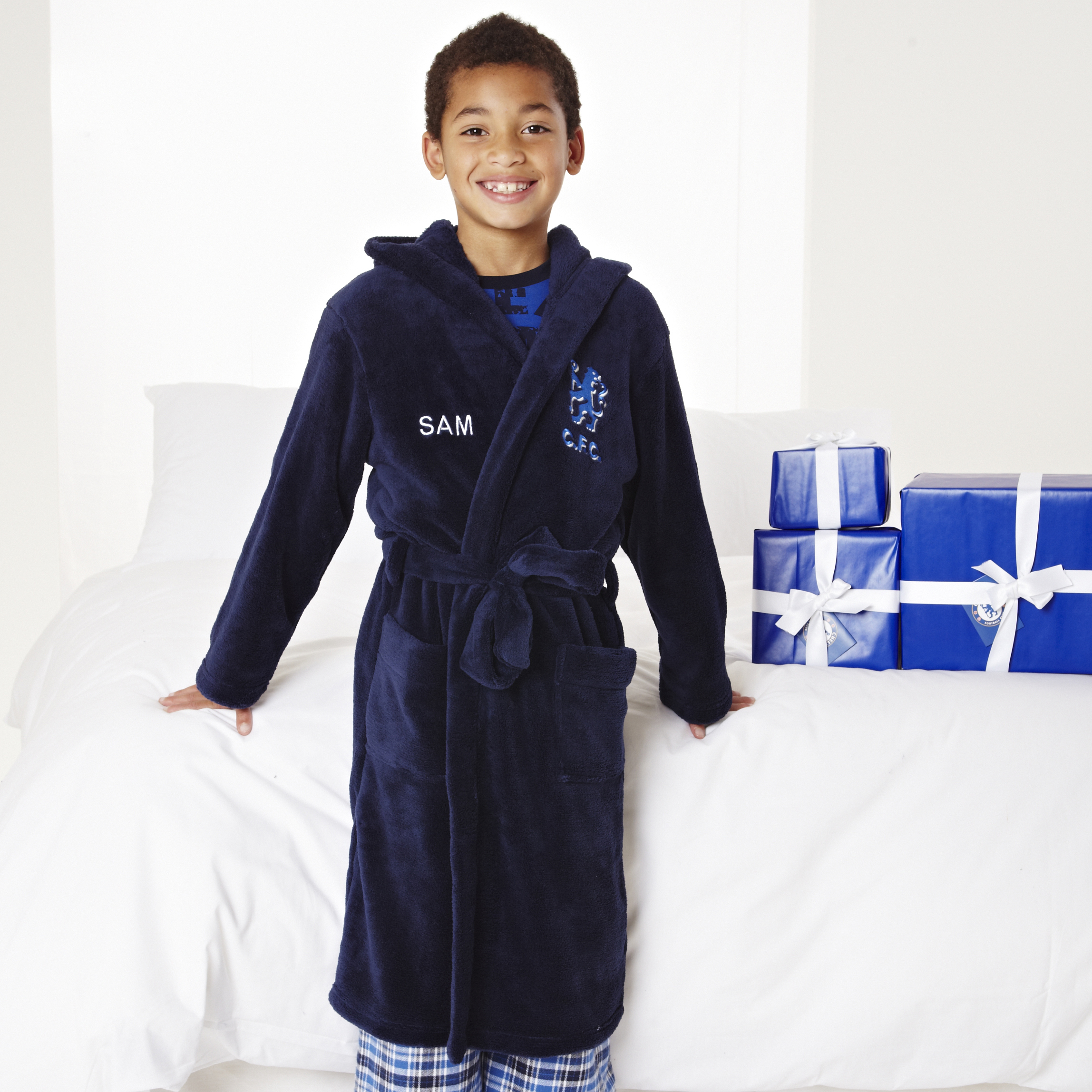 Chelsea Supersoft Lion Logo Hooded Robe - Navy - Older Boys