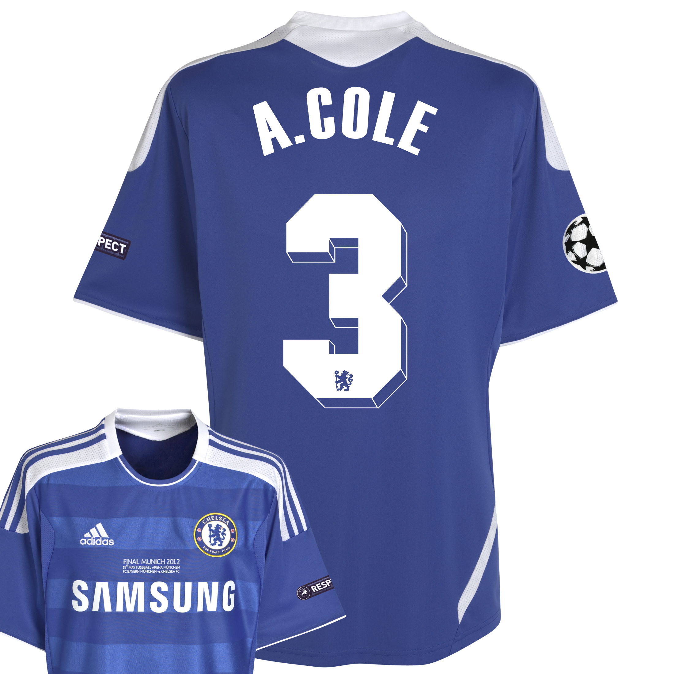 Chelsea Home Shirt 2011/12 Including Champions League Final Embroidery - Kids with A.Cole 3 printing