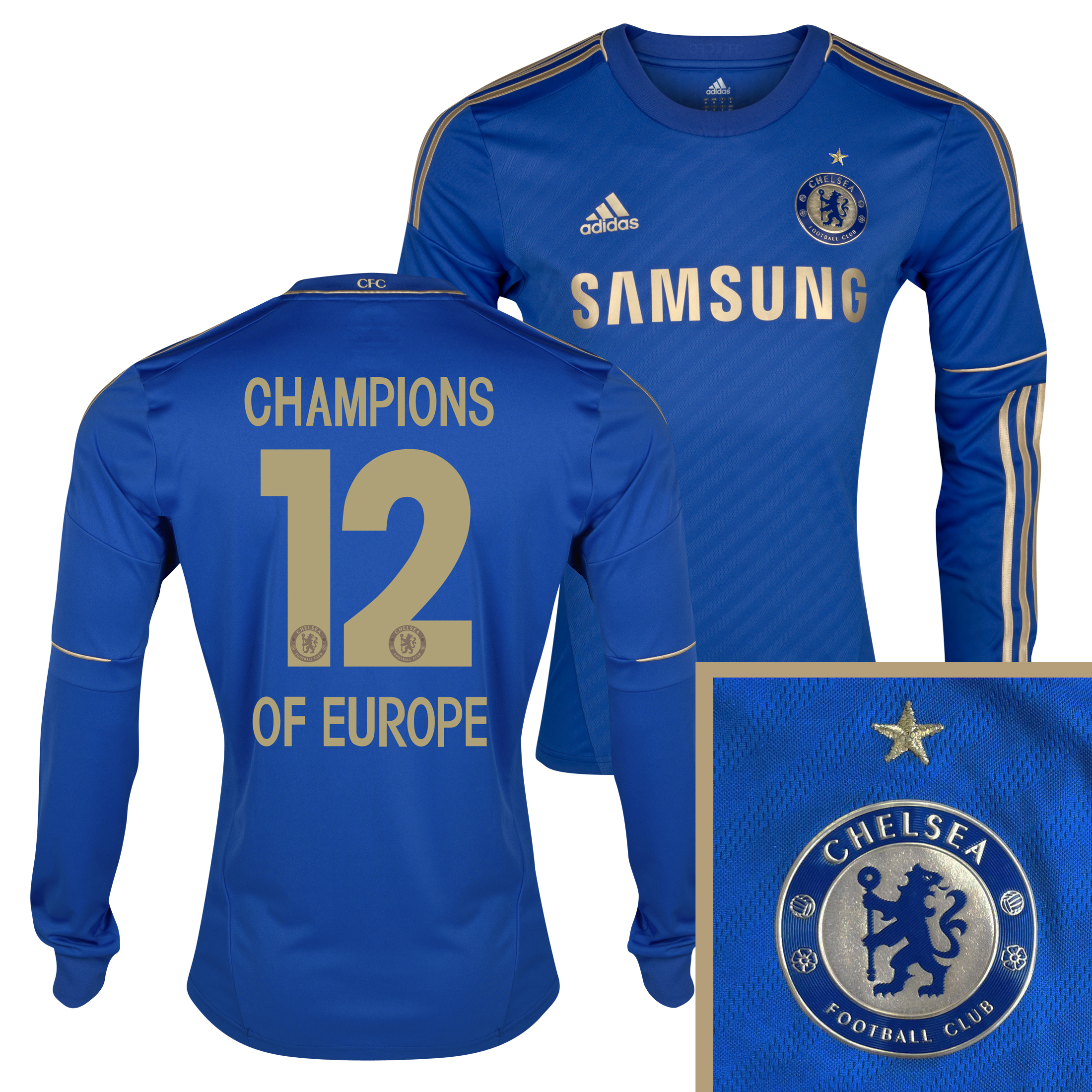 Chelsea Home Shirt 2012/13 - Long Sleeved - Youths with Champions 12 Printing including Gold Star