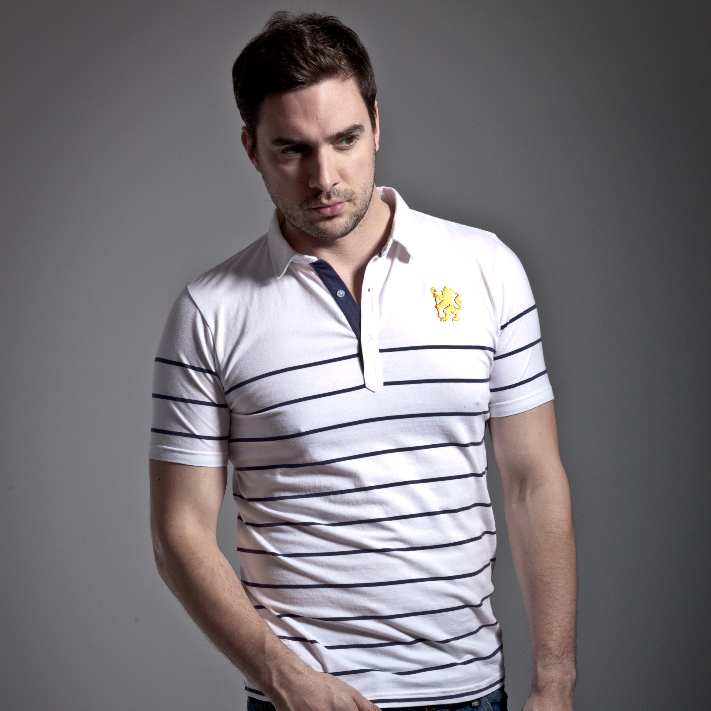 Chelsea Vintage Engineered Stripe Polo - White/Chinese Blue - Mens