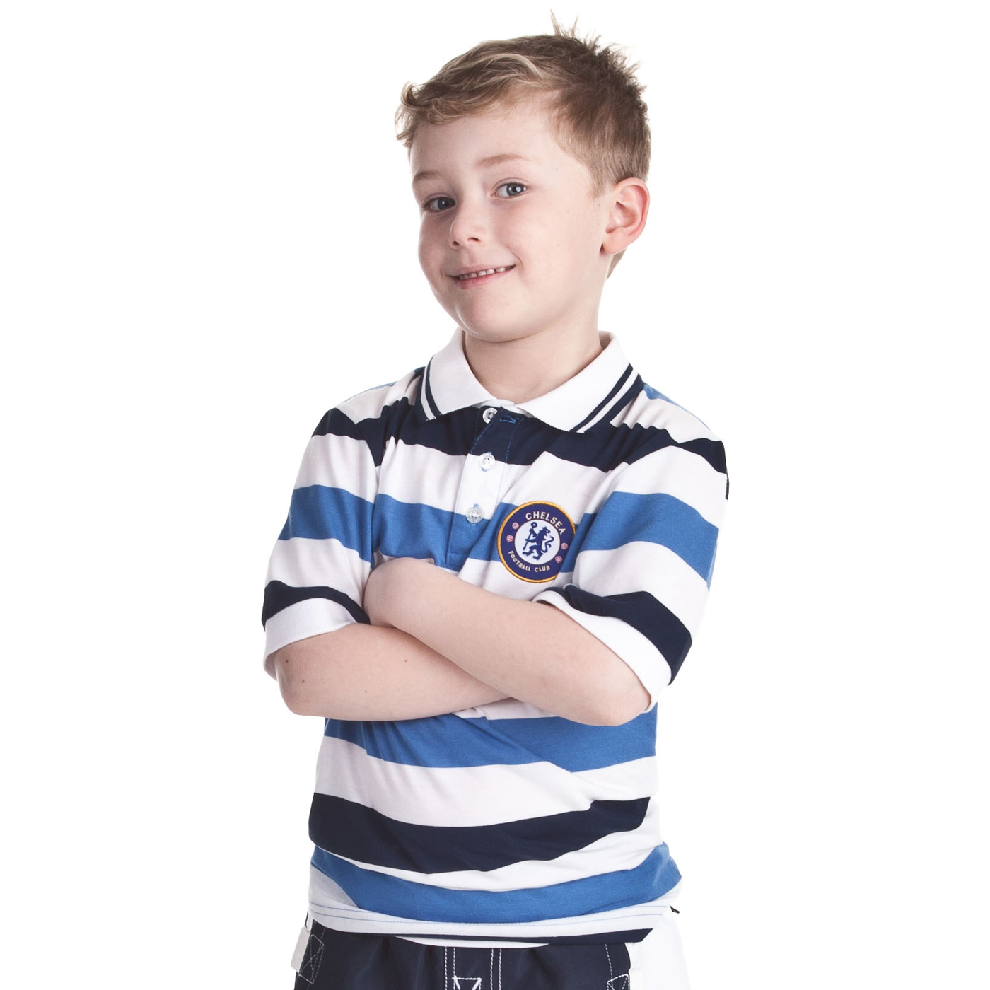 Chelsea Fashion Yarn Dye Striped Polo - White/Navy/Strong Blue - Older Boys