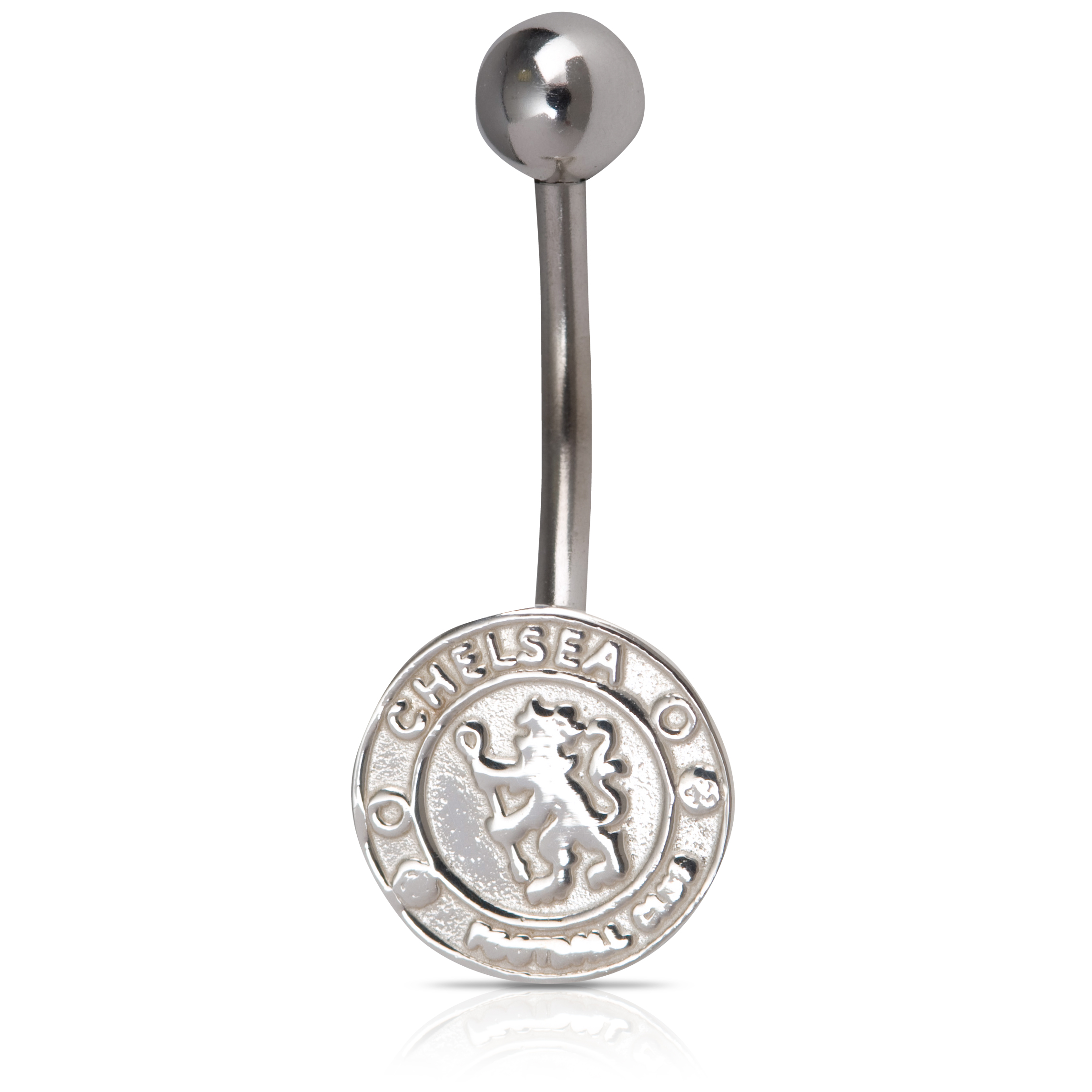 Chelsea Stainless Steel Belly Bar With Sterling Silver Crest