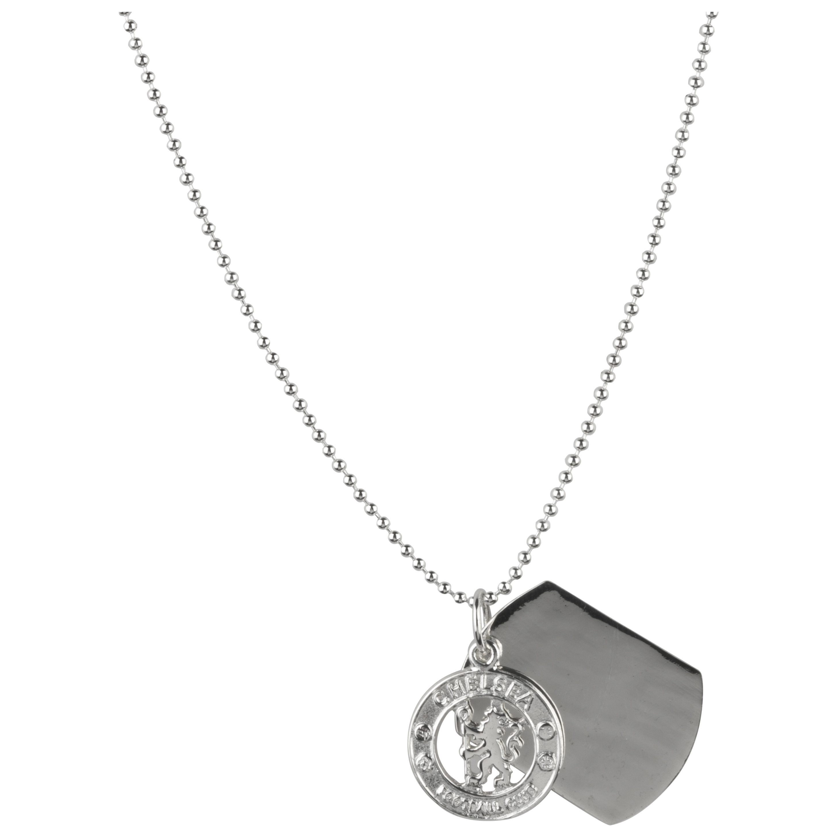Chelsea Plain Dog Tag with Crest and Chain Sterling Silver