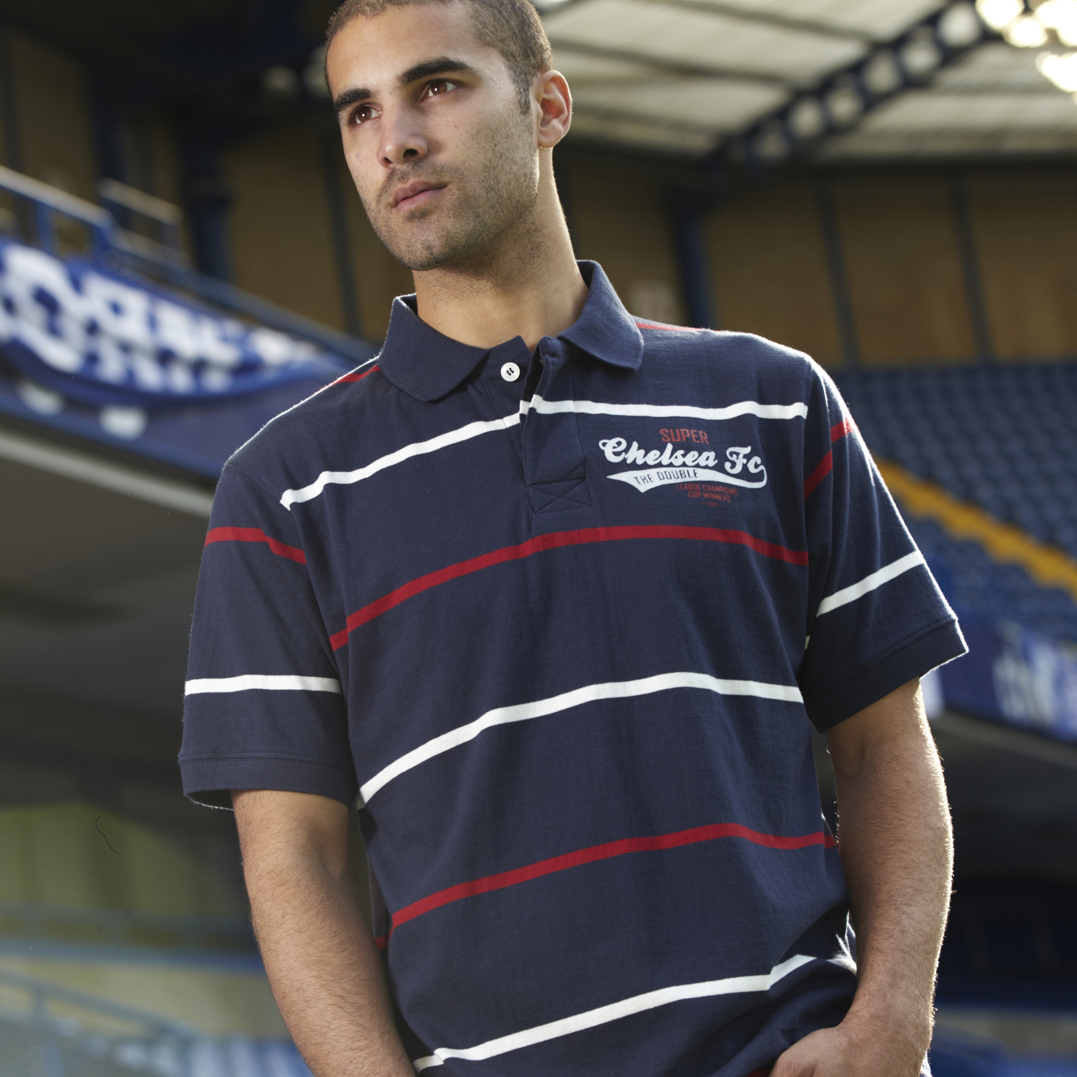 Chelsea FC Super Doubles Striped Polo Navy