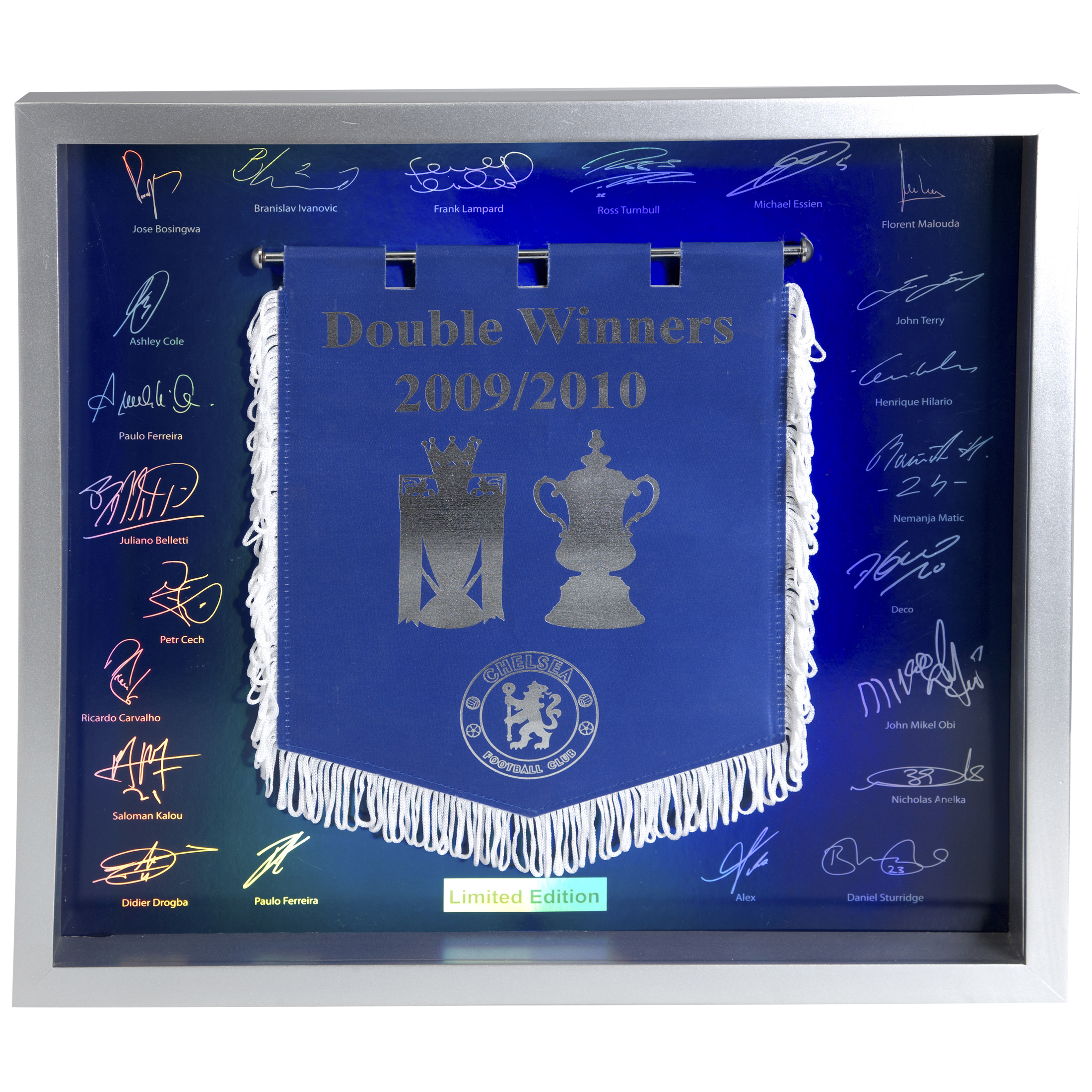 Chelsea Double Winners Limited Edition Framed Signature Pennant