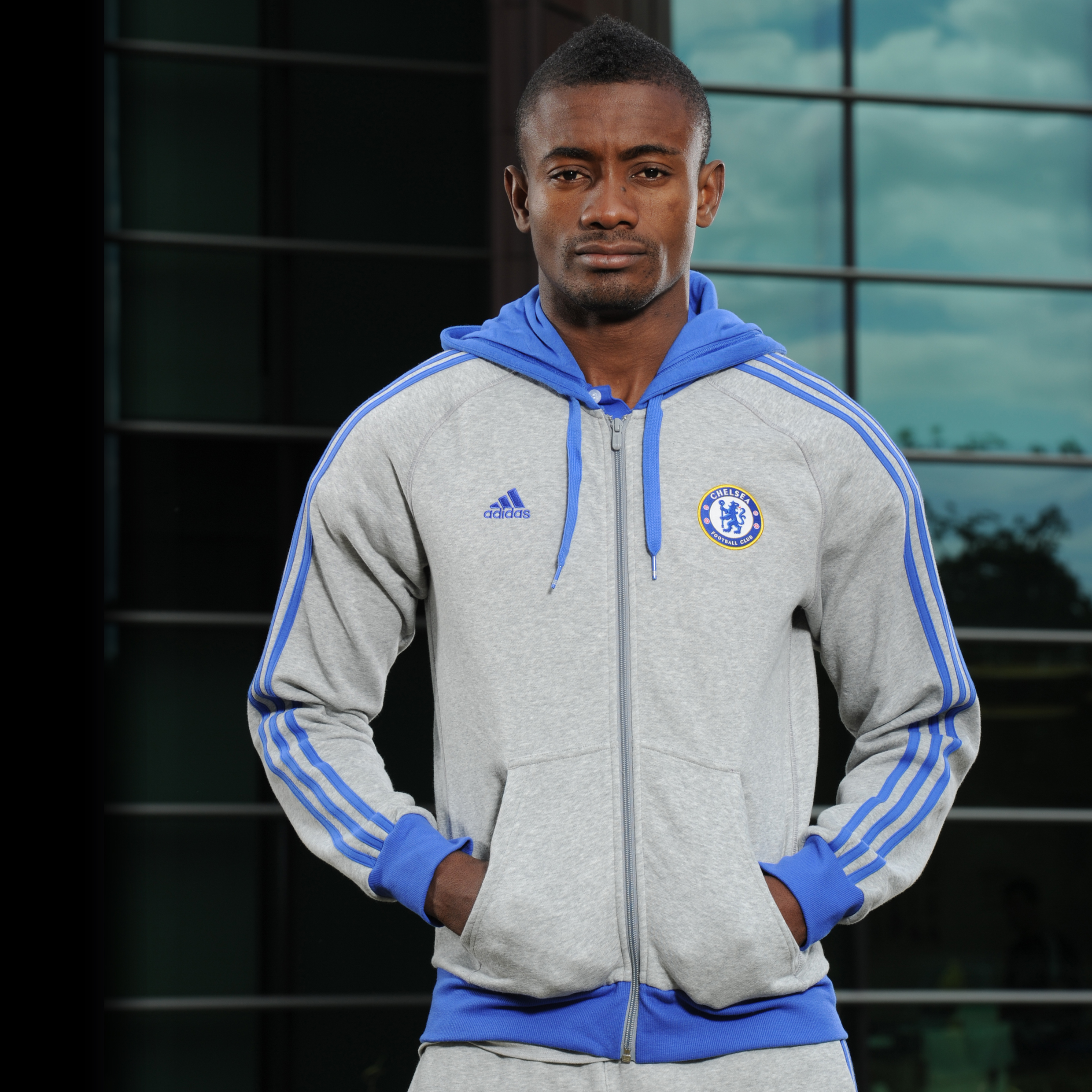 adidas Chelsea Core Hooded Zip Top Medium Grey HeatherCFC Reflex Blue