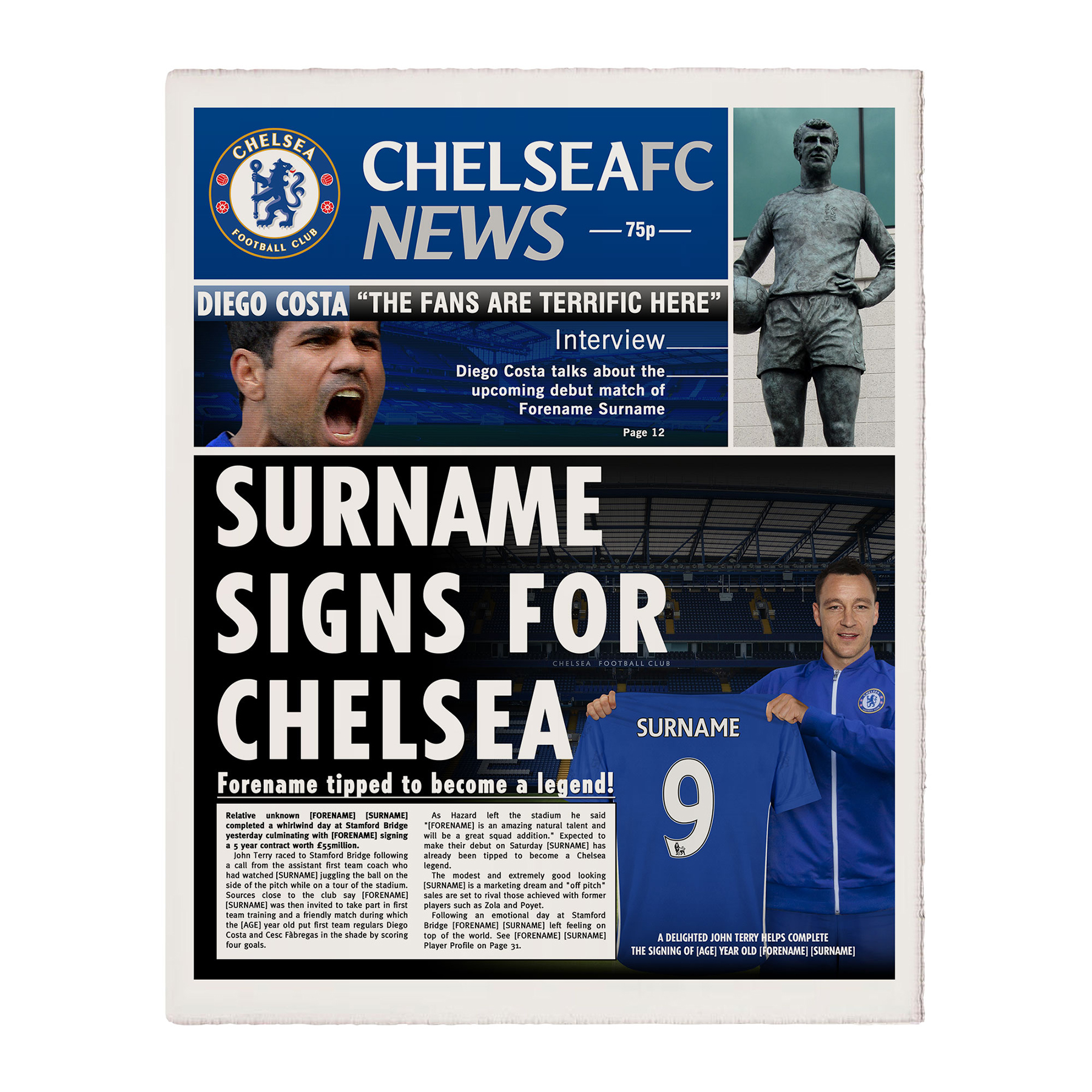 Chelsea Personalised Football Newspaper