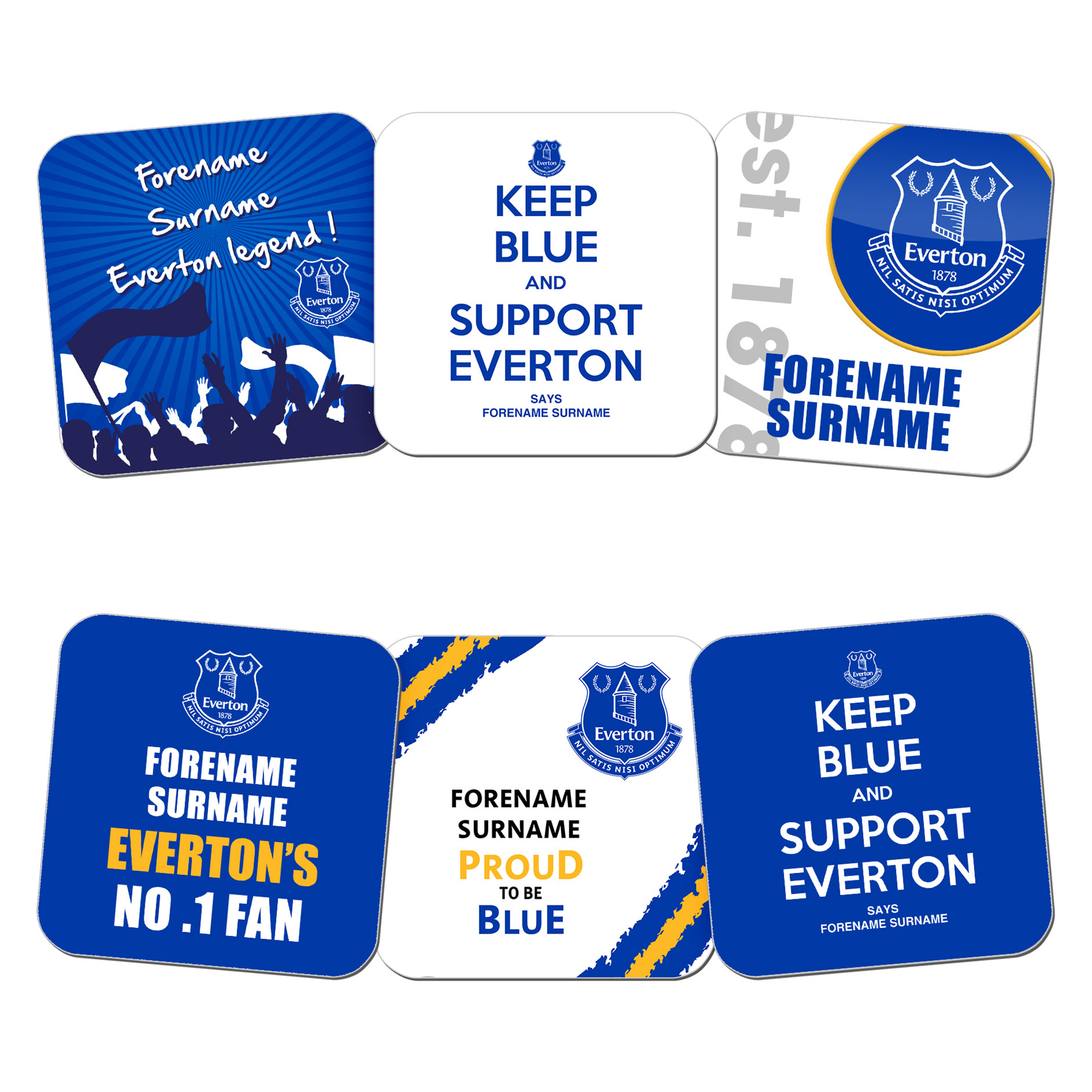 Everton Personalised Coasters 6 Pack