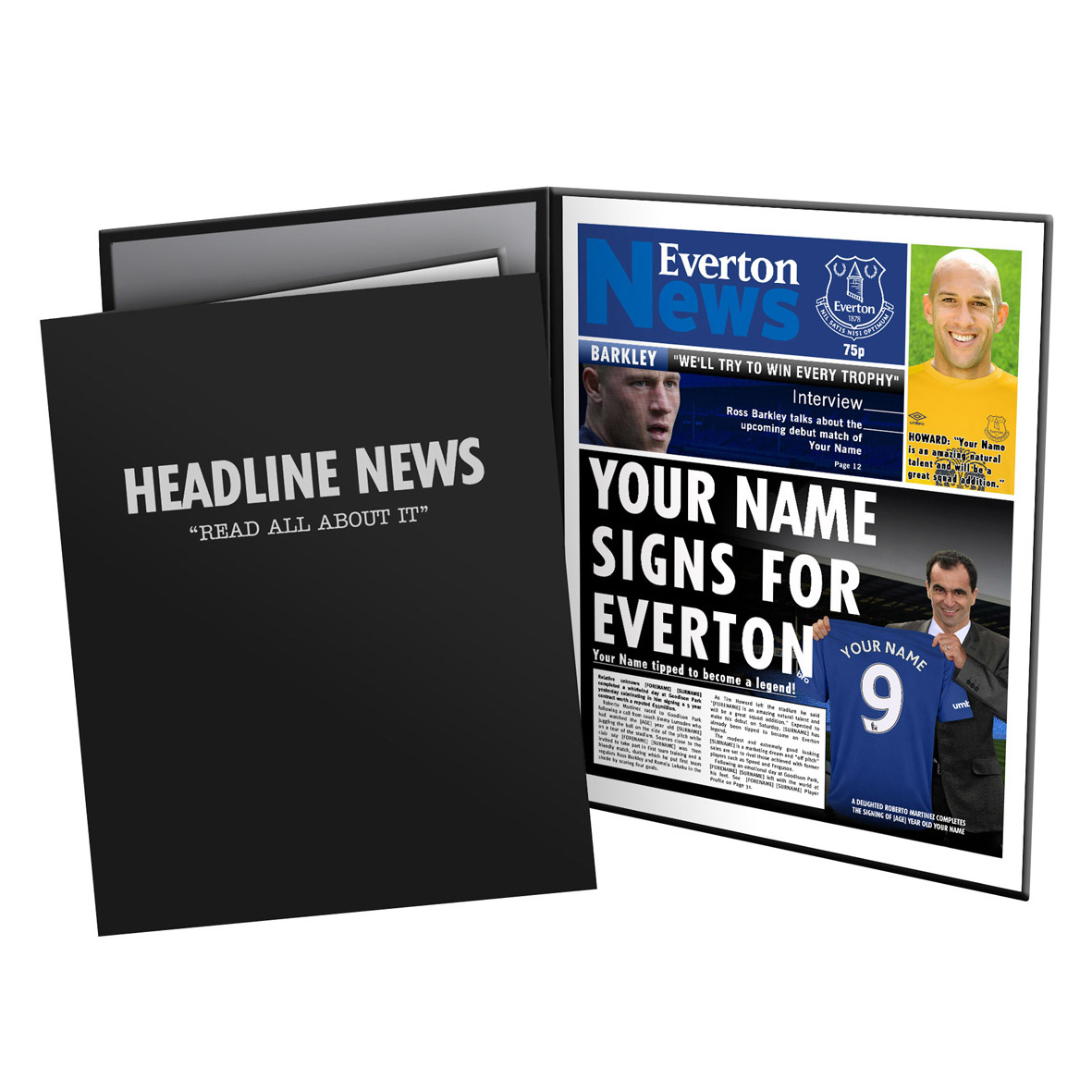 Everton Personalised Newspaper in Presentation Folder