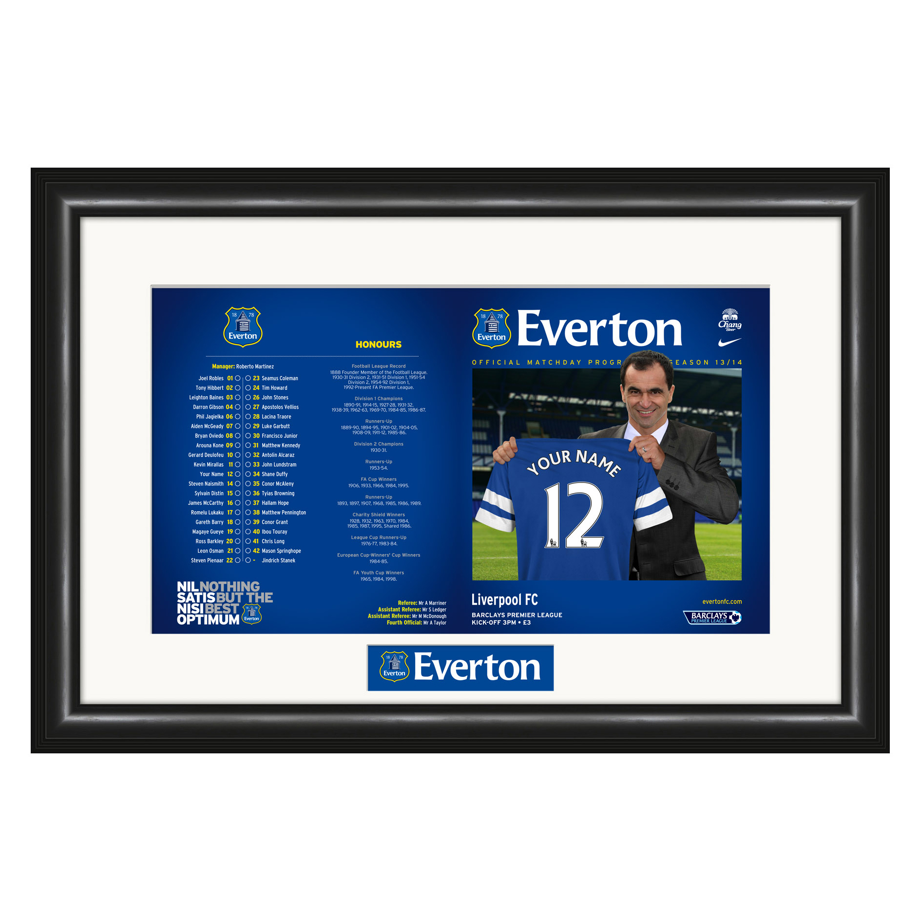 Everton Personalised Match Day Programme