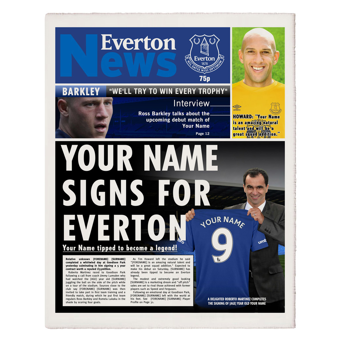 Everton Personalised Newspaper Single Page