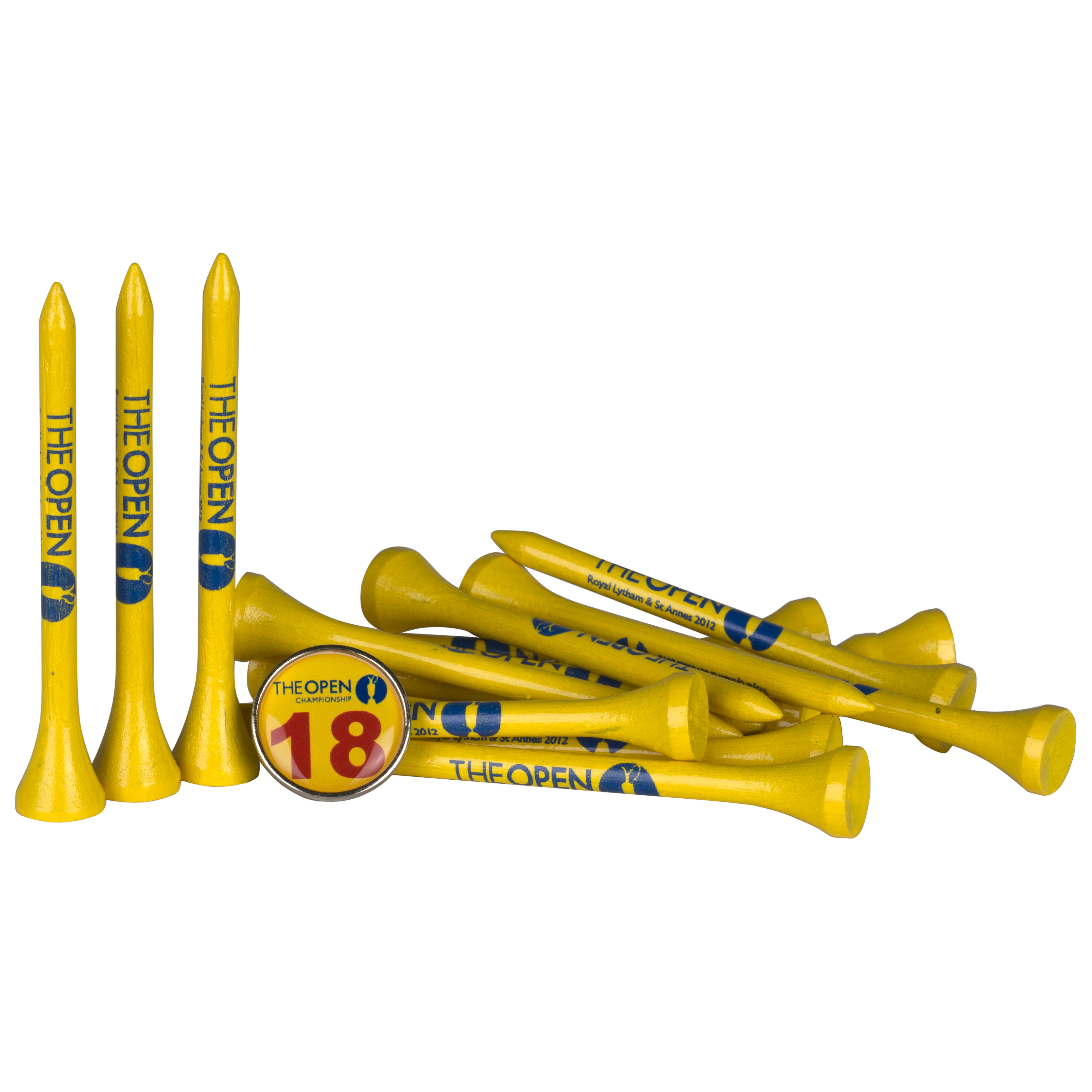 The Open 2012 Royal Lytham and St. Annes Wooden Tees and Ballmarker - Yellow