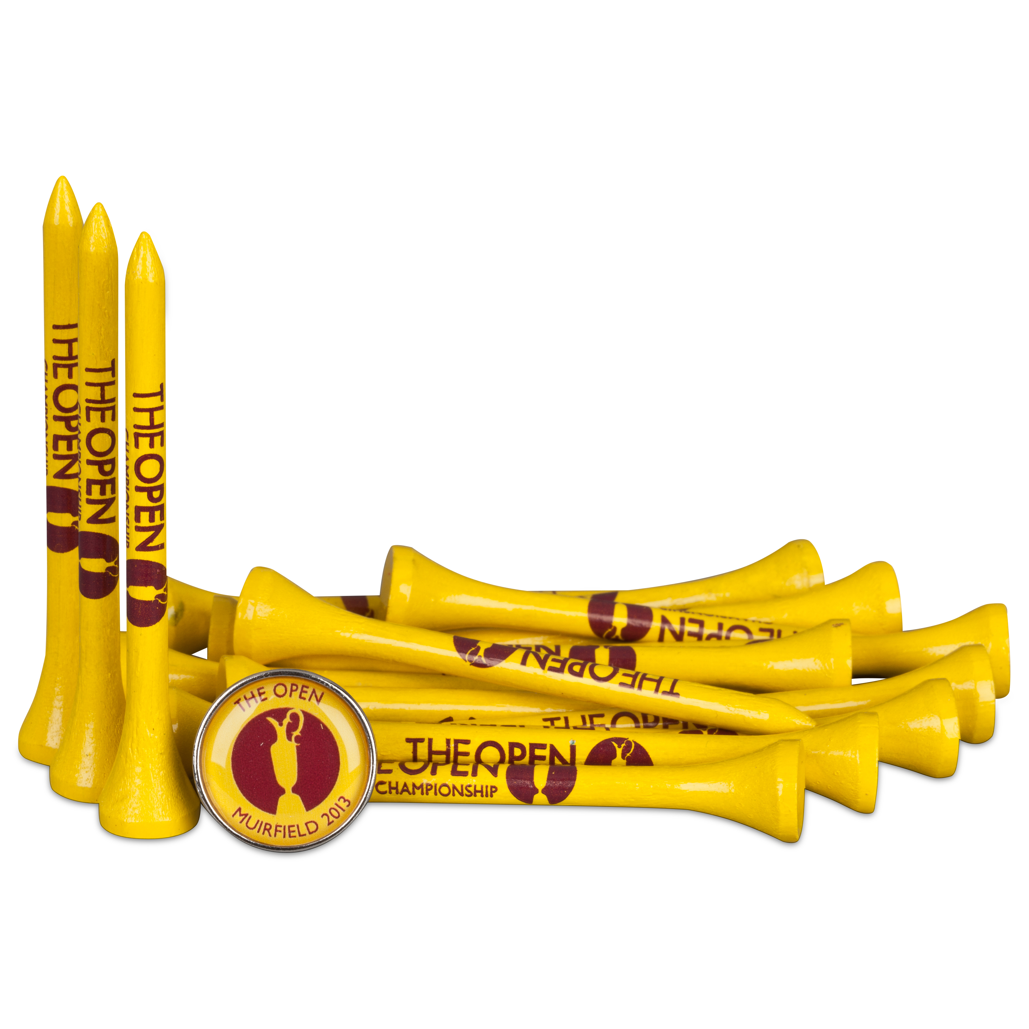 Open Golf Championship 2013 Muirfield Wooden Tees & Ball Marker Yellow
