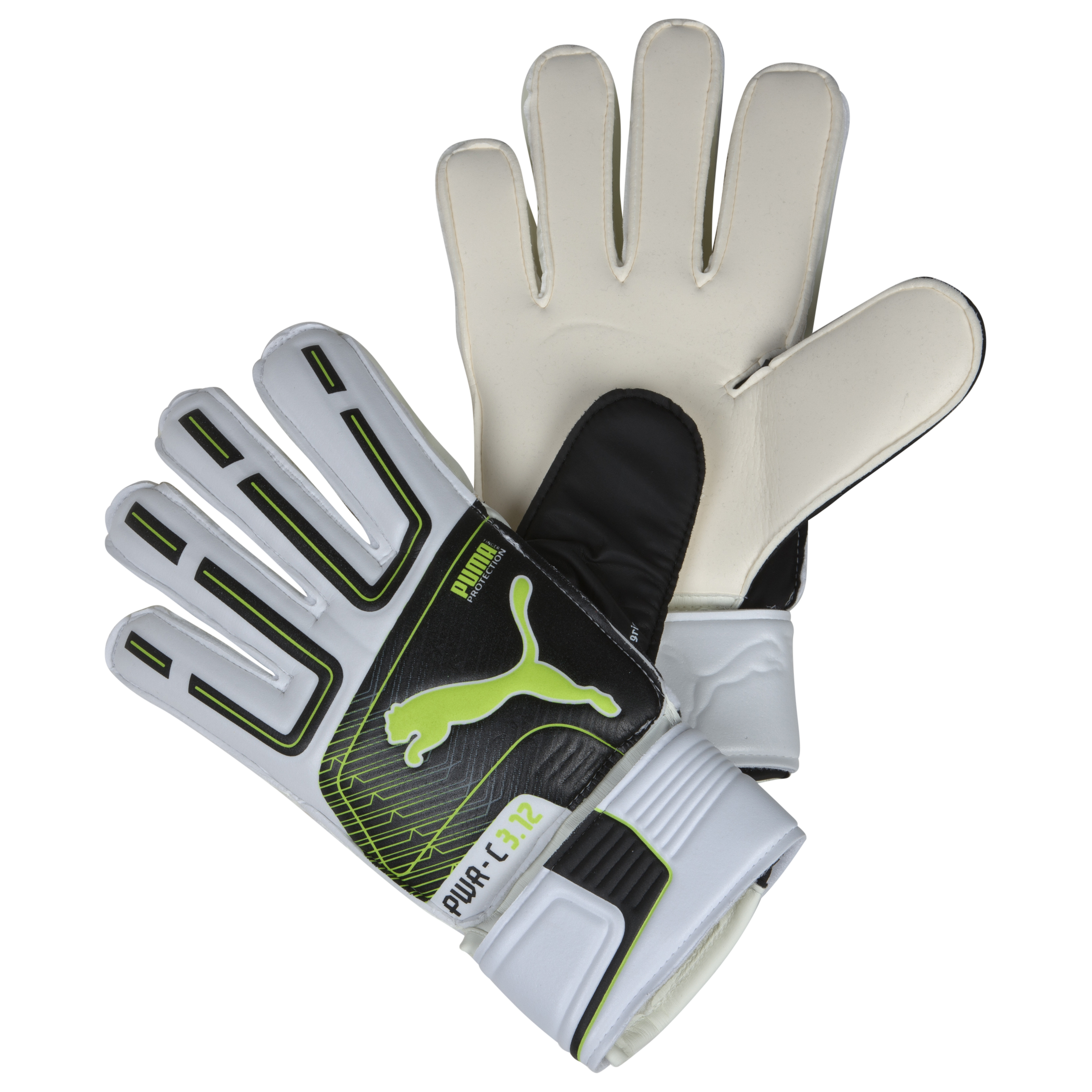Puma PowerCat 3.12 Protect Goalkeeper Gloves - White/Black/Lime Punch/Dark Shadow.