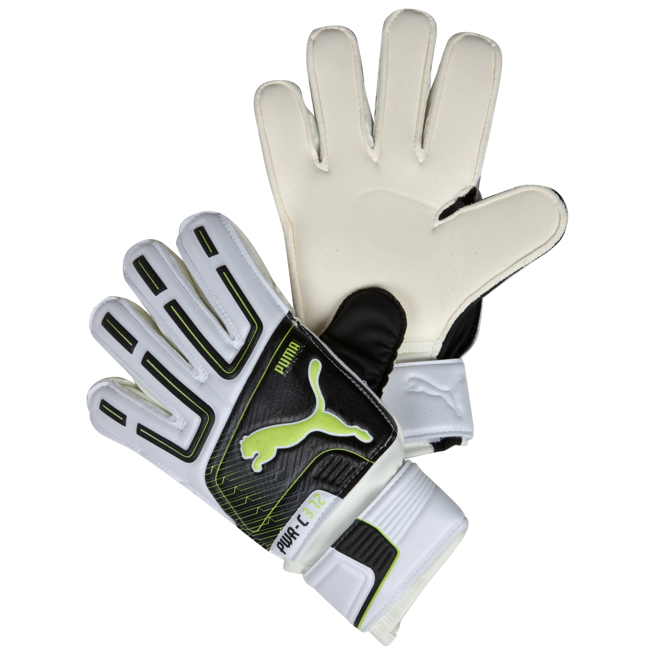 Puma PowerCat 312 Protect Junior Goalkeeper Gloves WhiteBlackLime PunchDark Shadow