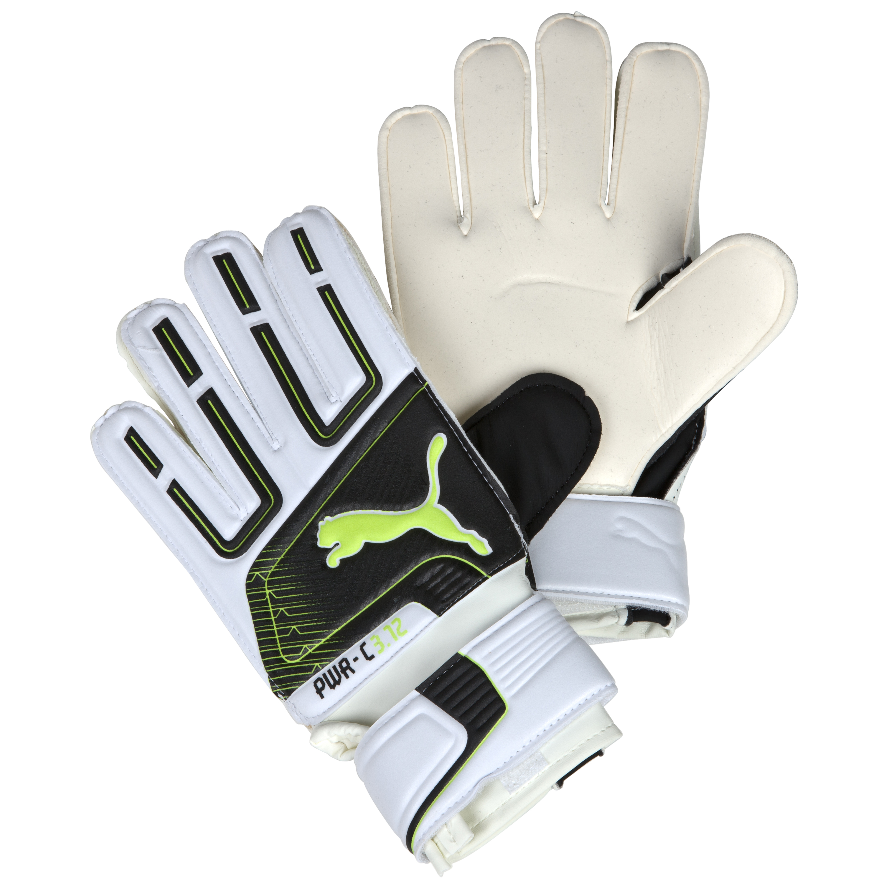 Puma PowerCat 3.12 Grip RC Junior Goalkeeper Gloves - White/Black/Lime Punch/Dark Shadow