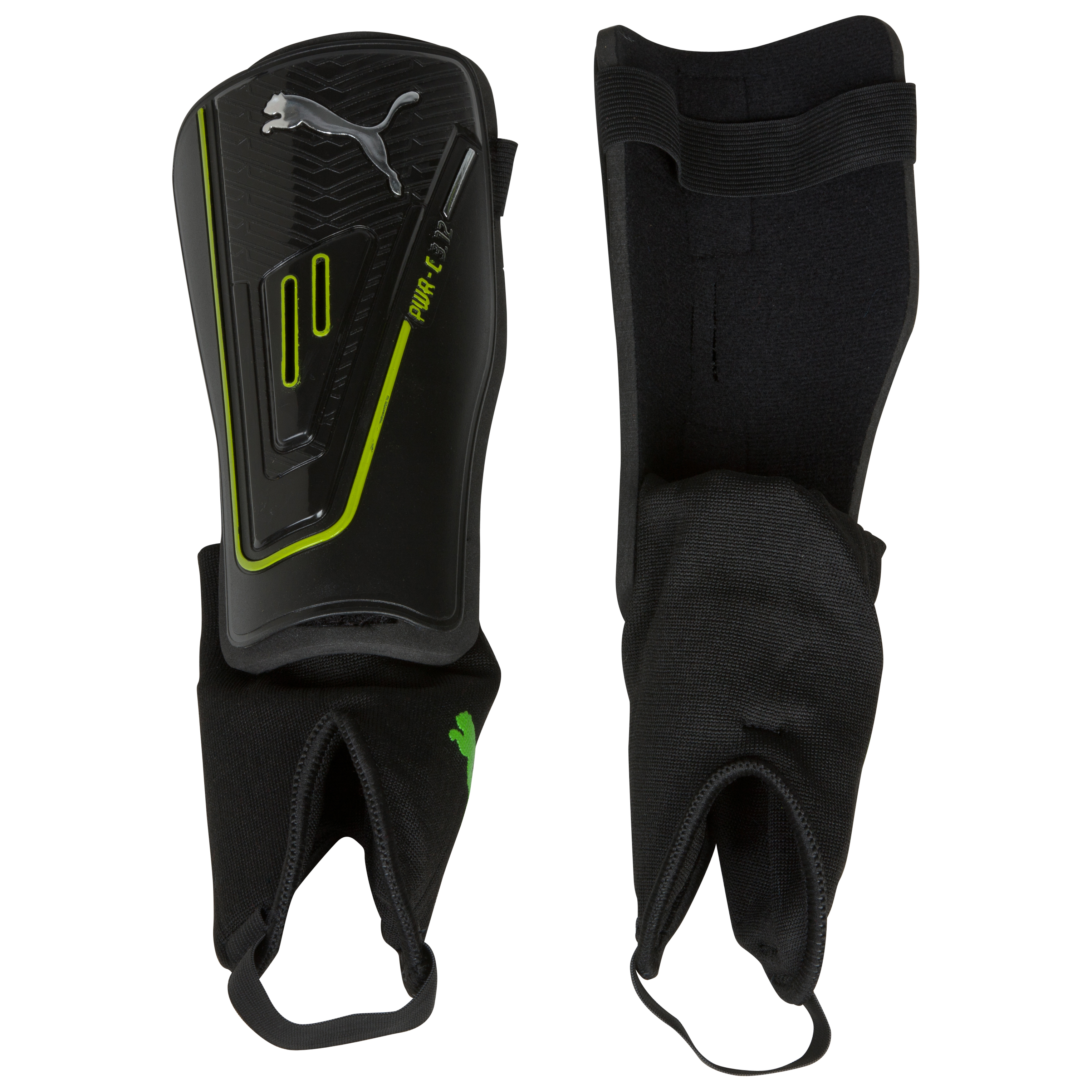 Puma PowerCat 3.12 Shinguards - Metallic Silver/Black/Lime Punch/Dark Shadow