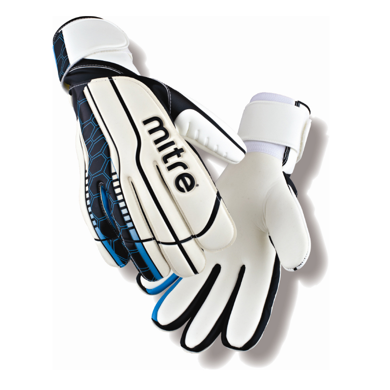 Mitre Anza Schwarzer Goalkeeper Gloves - White/Black/Blue.