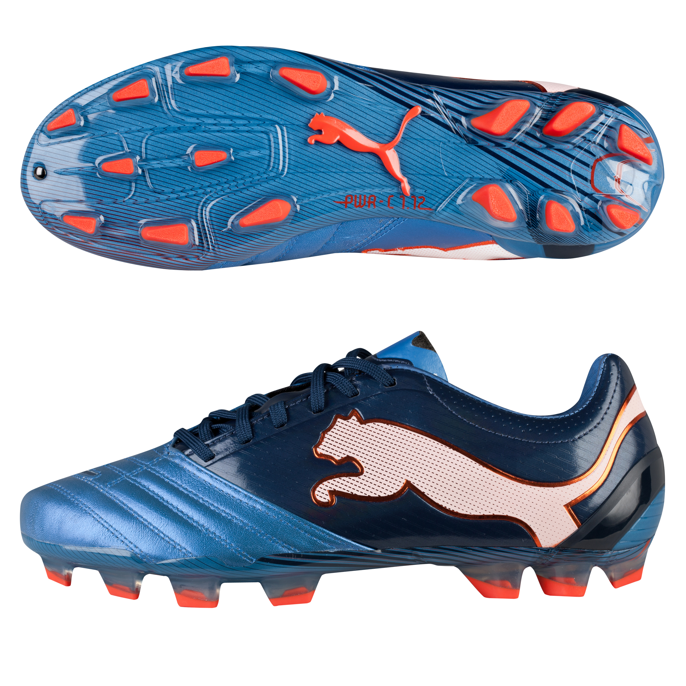 Puma PowerCat 1.12 Firm Ground Football Boots Metallic Blue/Black Iris/White/Orange