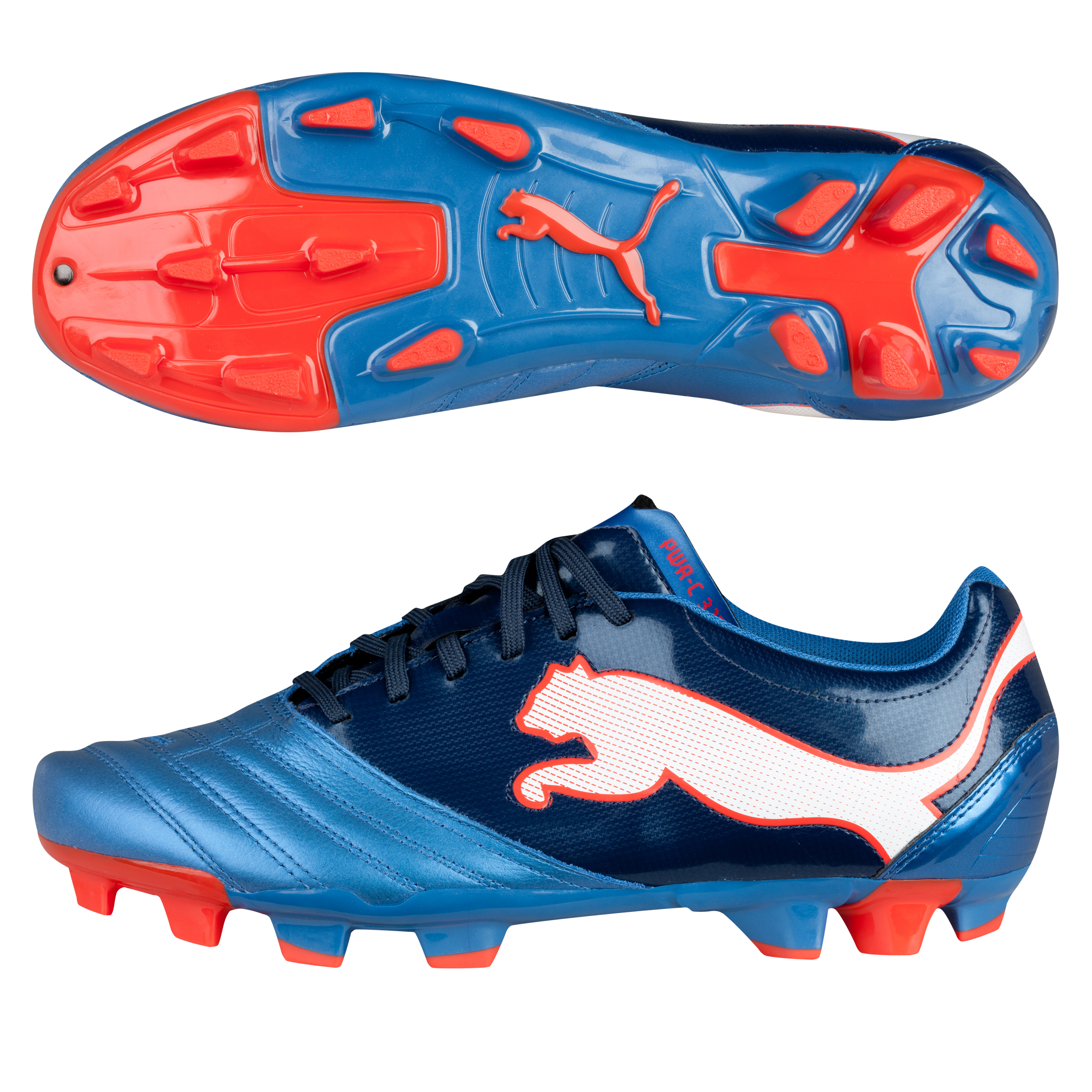 Puma PowerCat 3.12 Firm Ground Football Boots - Metallic Blue/Black Iris/White/Orange
