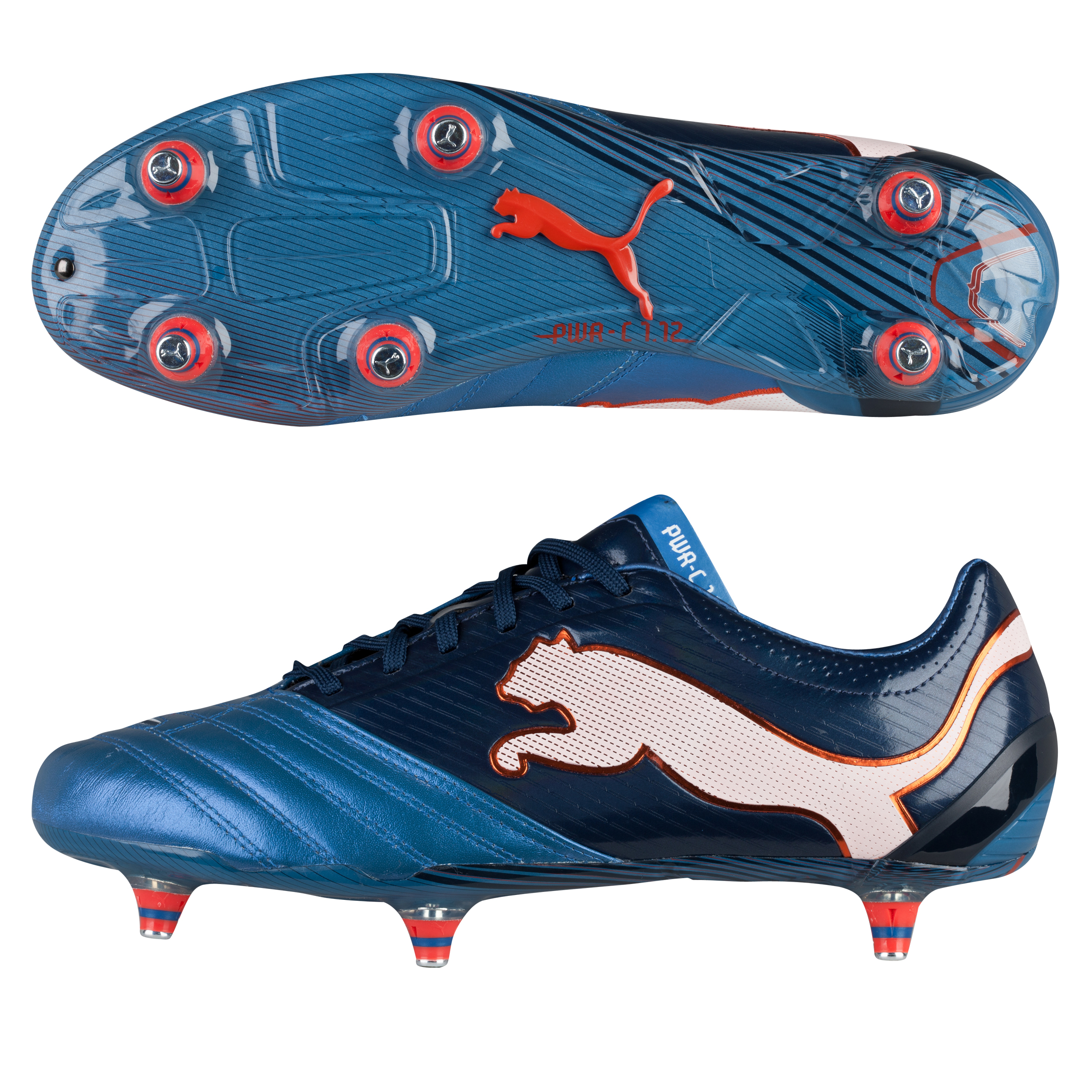 Puma PowerCat 1.12 Soft Ground Football Boots - Metallic Blue/Black Iris/White/Orange