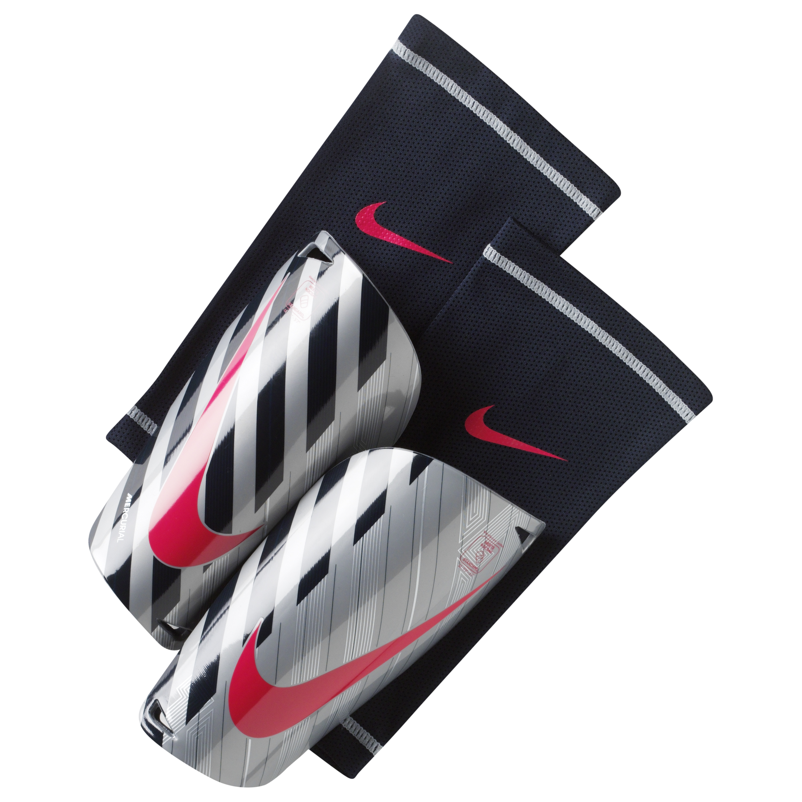 Nike CR7 Mercurial Lite Shinpads - Silver/Obsidian/Solar Red