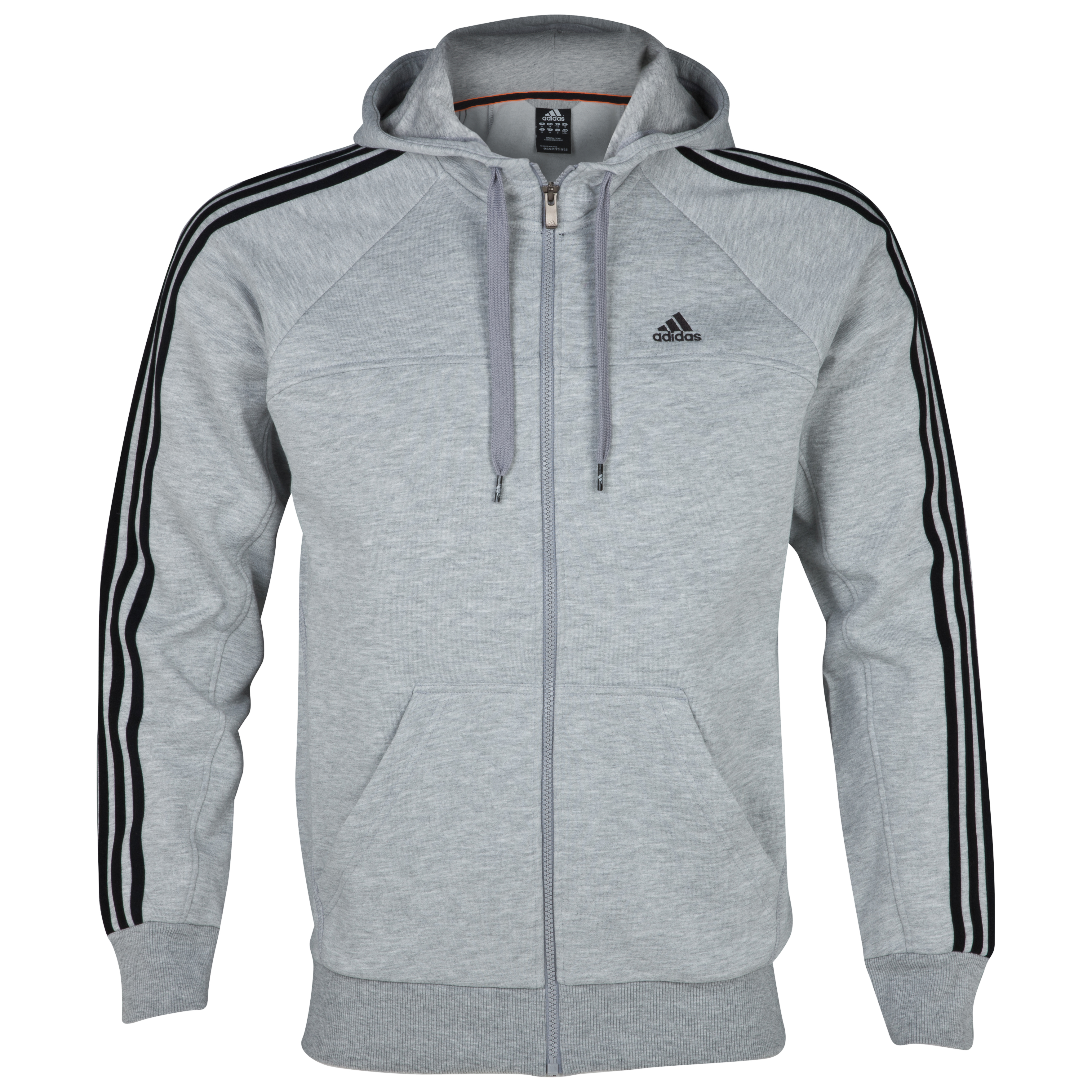 adidas Essentials 3 Stripe Full Zip Hoodie Medium Grey Heather~Medium Grey Heather