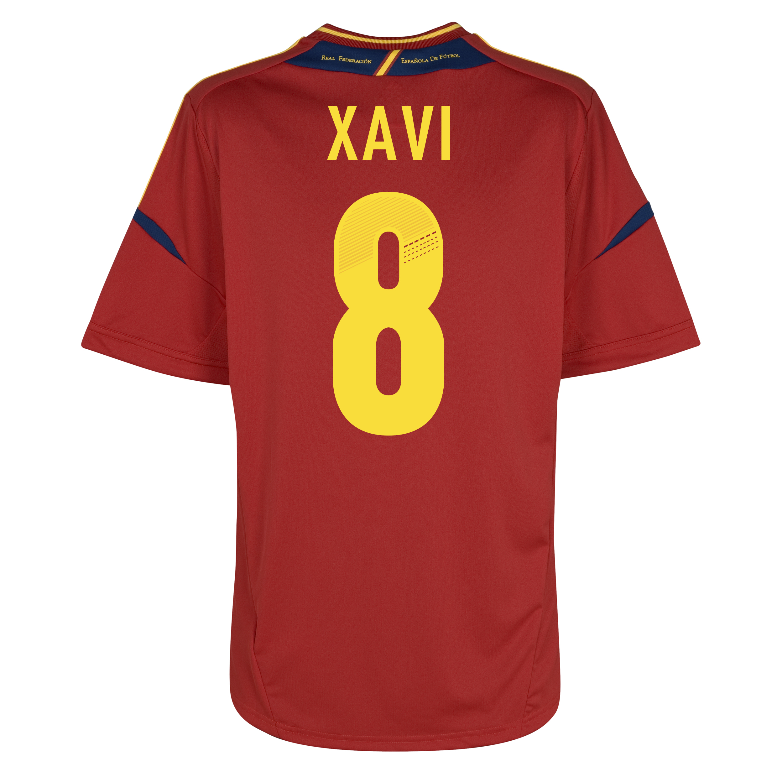 Spain Home Shirt 2012/13 - University Red/Sunshine with Xavi 8 printing.