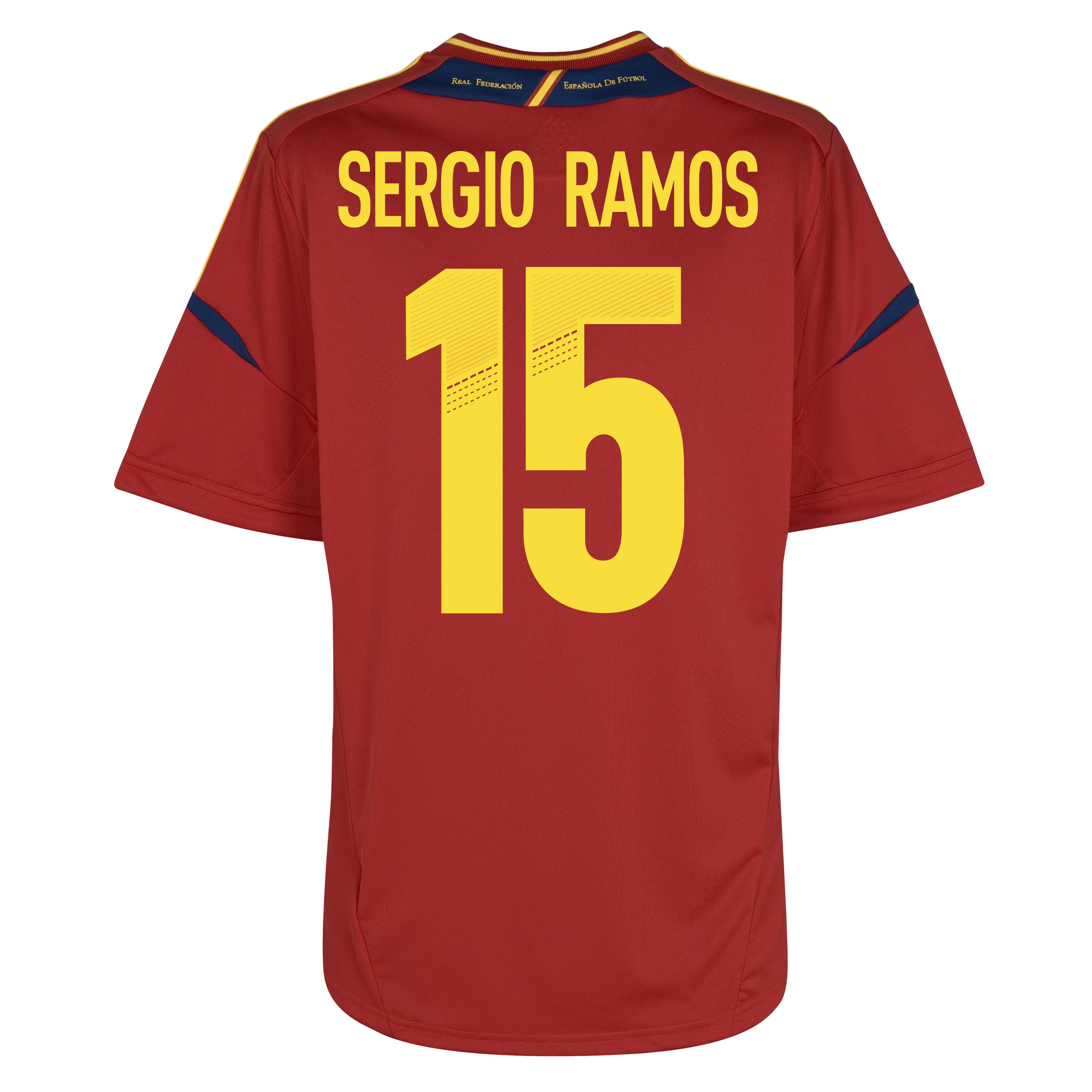 Spain Home Shirt 2012/13 - Kids - University Red/Sunshine with Sergio Ramos 15 printing.