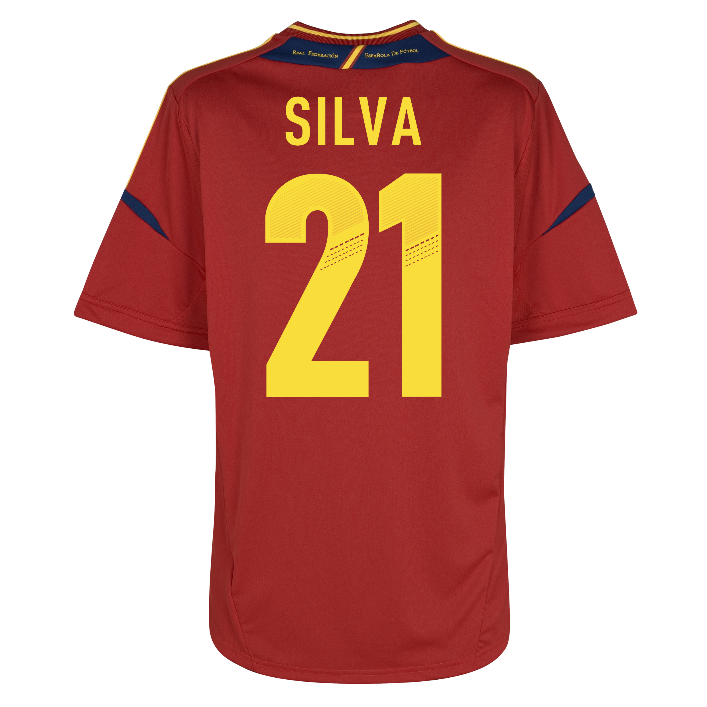 Spain Home Shirt 2012/13 - Kids - University Red/Sunshine with Silva 21 printing.