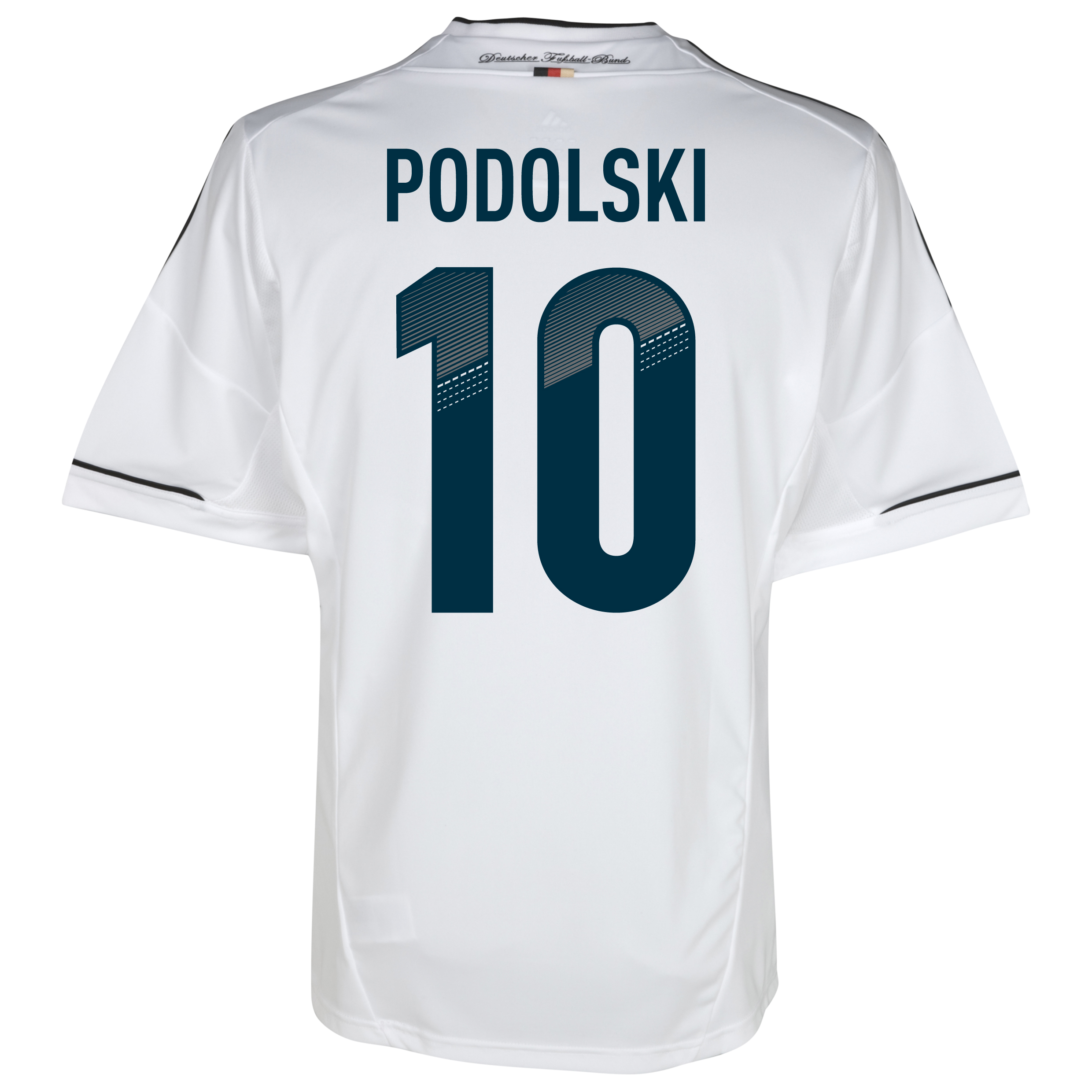 Germany Home Shirt 2012/14 - White/Black with Podolski 10 printing.