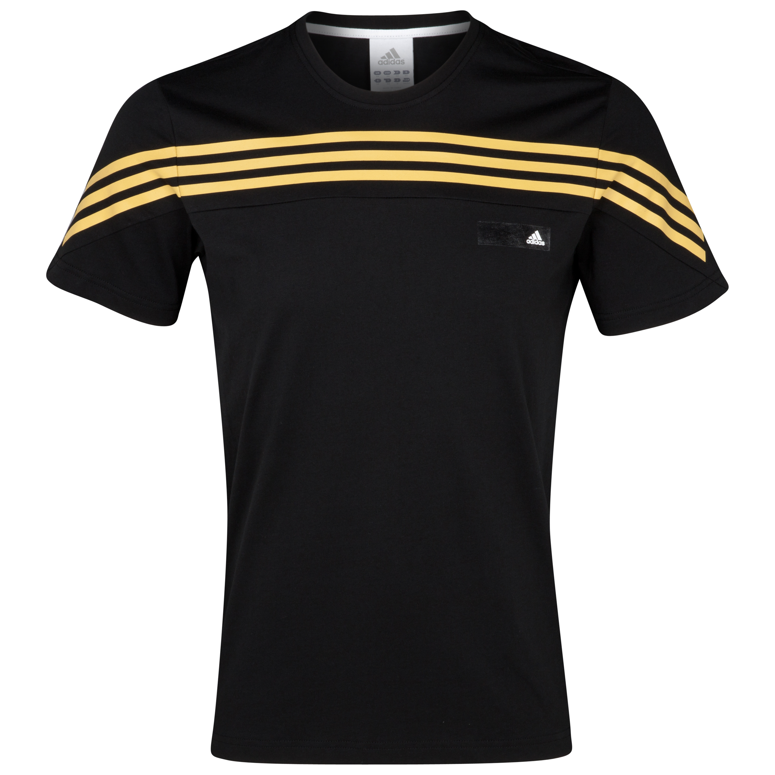 adidas 3 Stripe Short Sleeve T-Shirt - Black/Light Old Gold