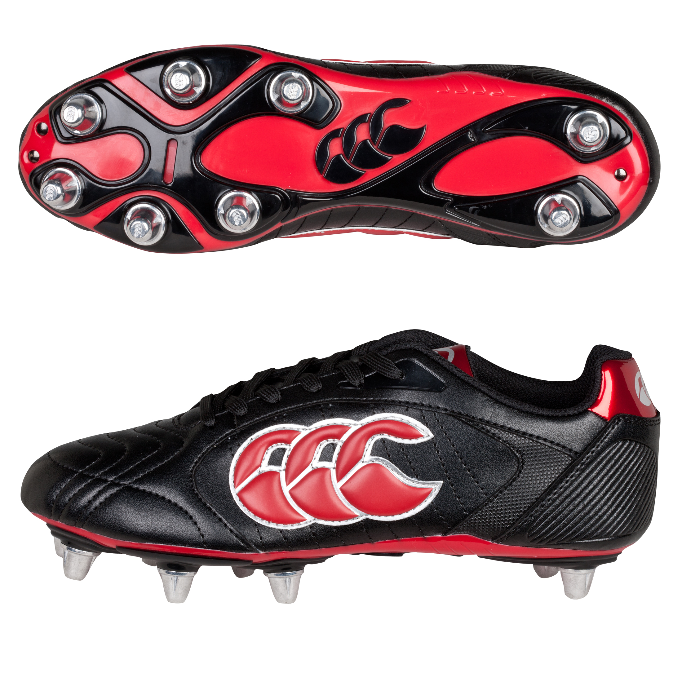 Canterbury Phoenix Lli Club 8 Stud Rugby Boot - Black/Red/Silver